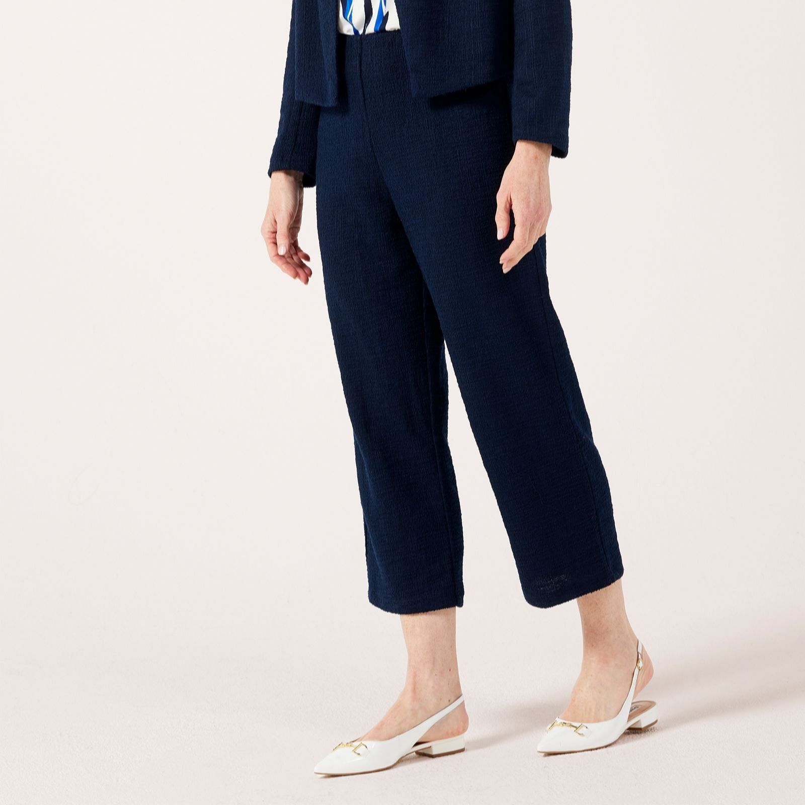 Kim & Co Black Textured Boucle Cropped Yelena Wide Leg Standard Trousers