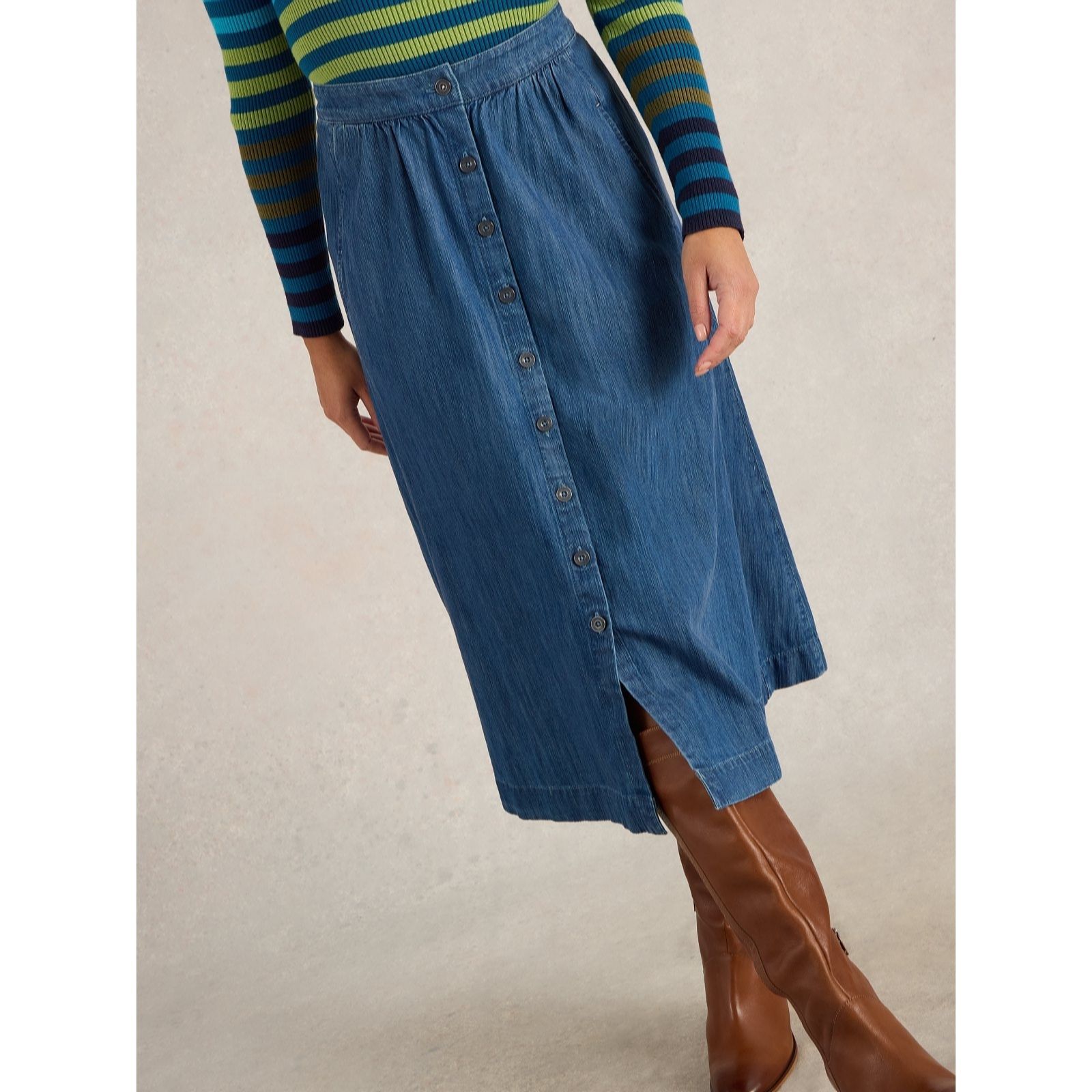 White Stuff Heather Denim Midi Skirt