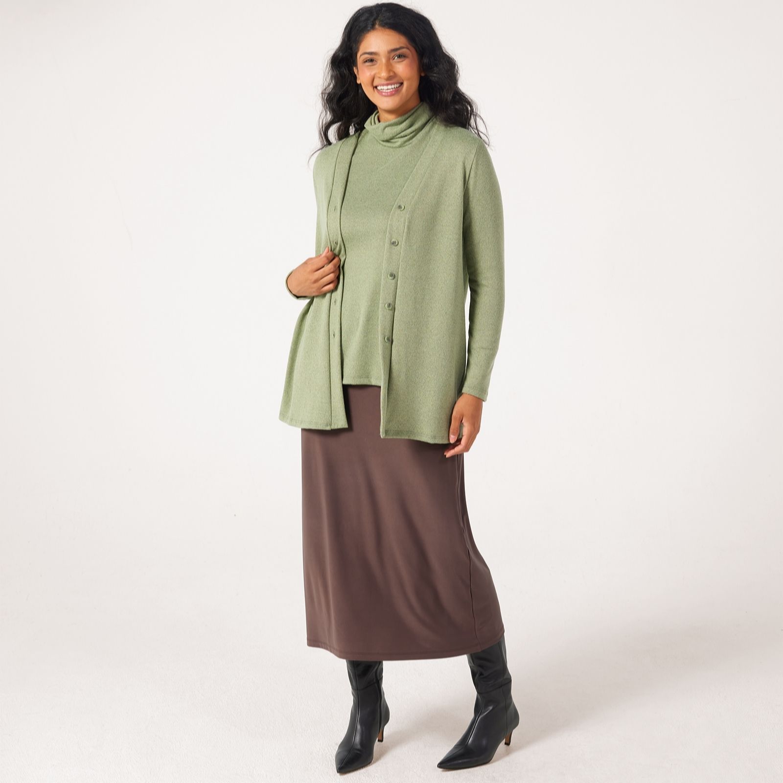 Kim & Co Pistachio Soft Touch Long Sleeve Cardigan With Buttons