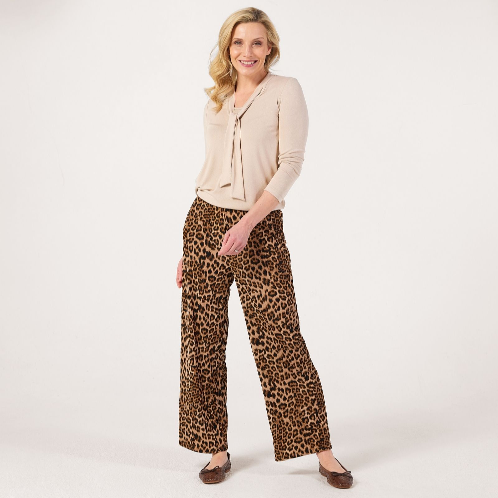 Kim & Co Blue Multi Printed Poly Slinky Straight Leg Petite Trousers