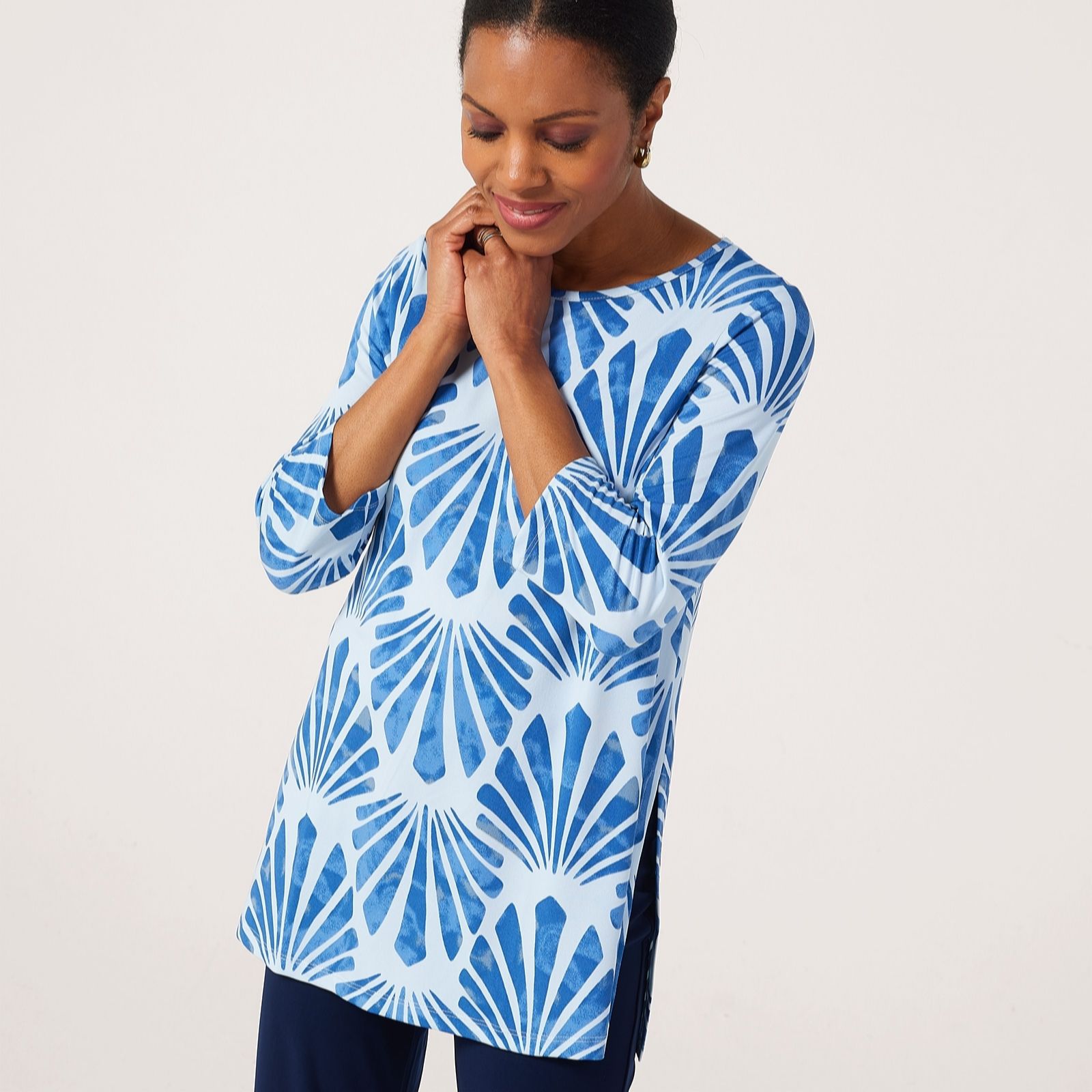 Kim & Co Printed Brazil Jersey 3/4 Sleeve Tunic with Slits women's