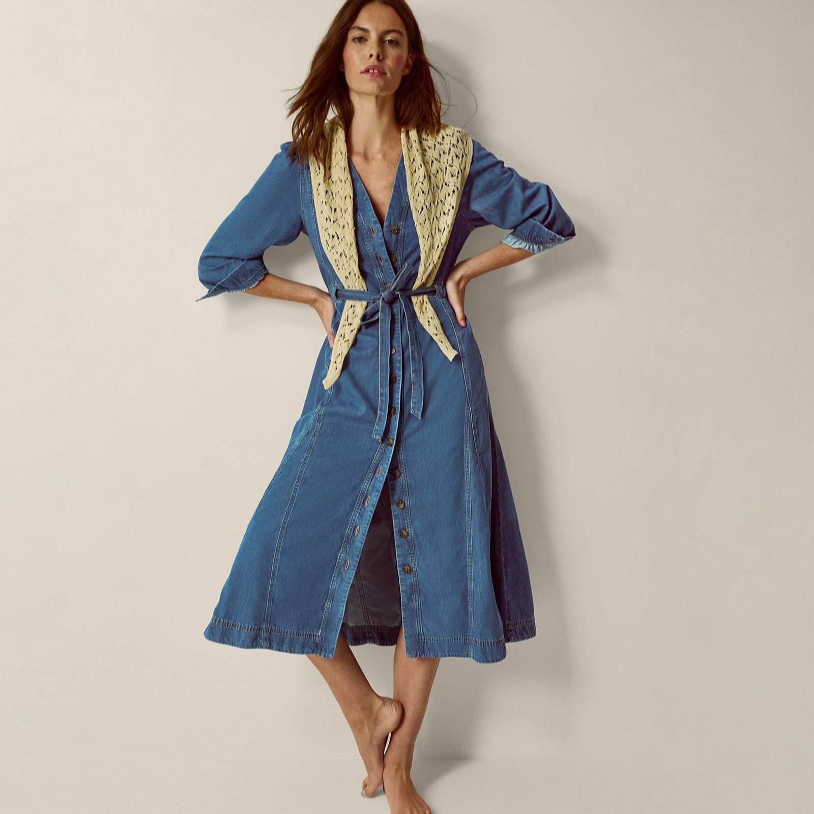 Monsoon Blue Denim Alison Belt Detail Denim Dress