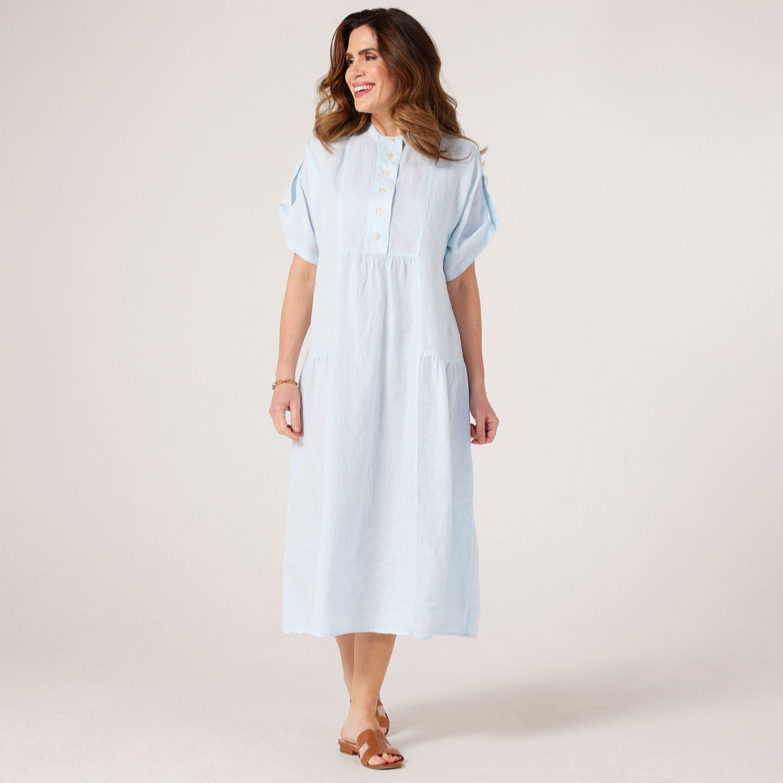 Masai Copenhagen Lavender Oswalsa 100% Linen Cuff Sleeve Midi Dress