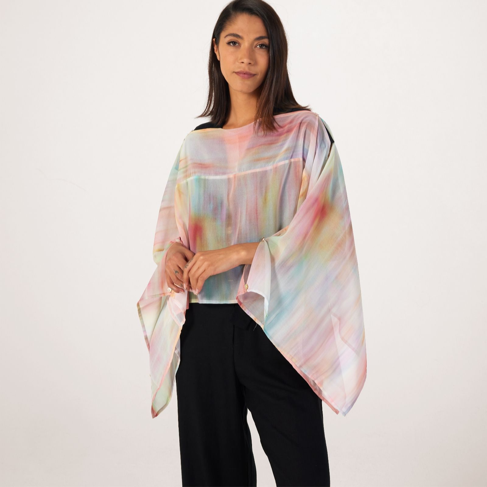 Marlawynne Aqua Multi Marla Wynne Layers Printed Chiffon Buttoned Kaftan