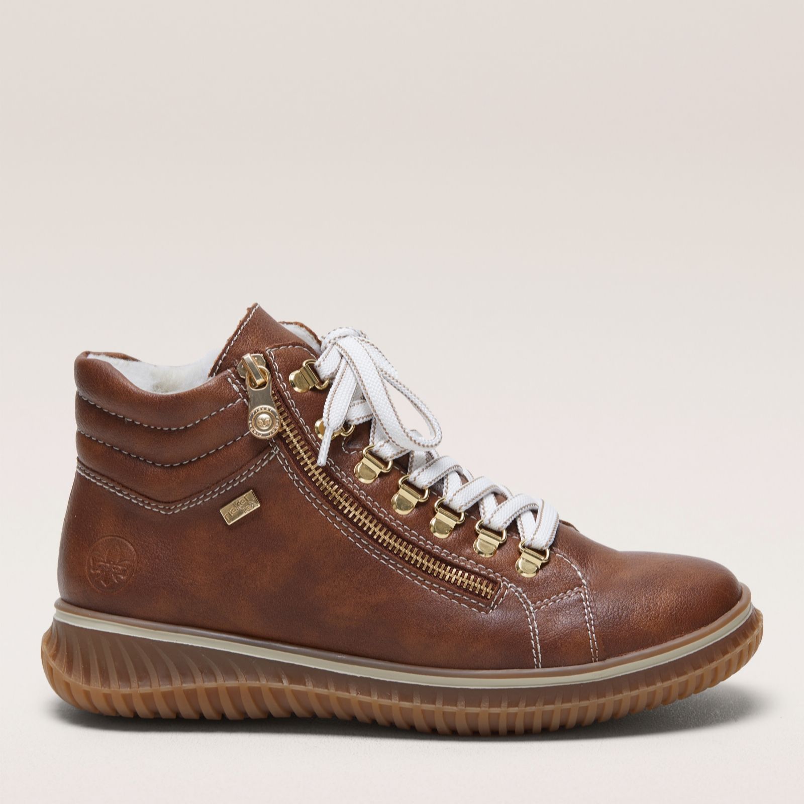 Rieker Beige Lace Up Trainer With Zip