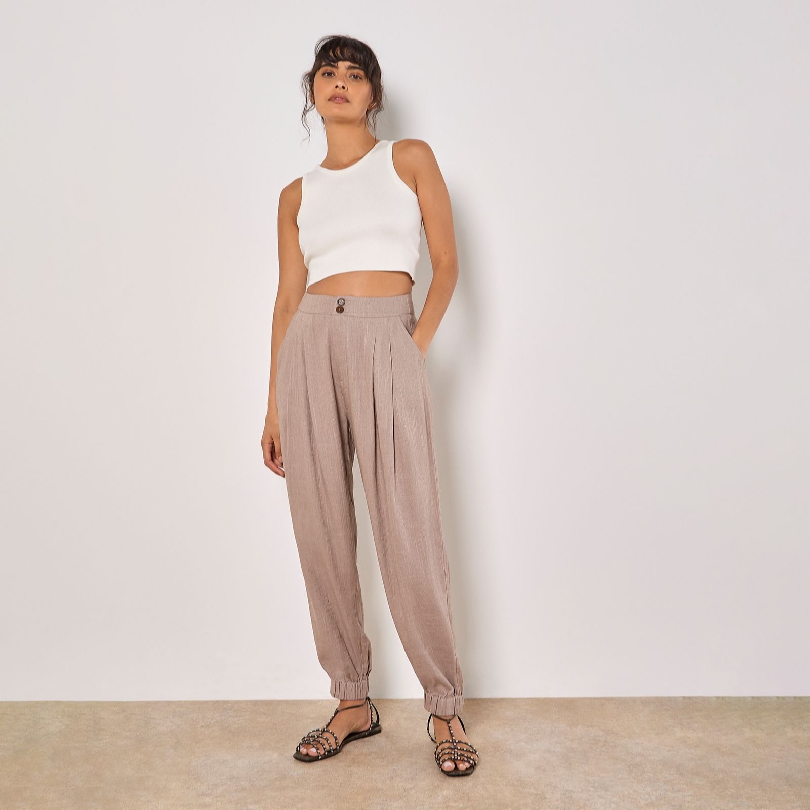 Apricot Slub Linen Mix Jogger