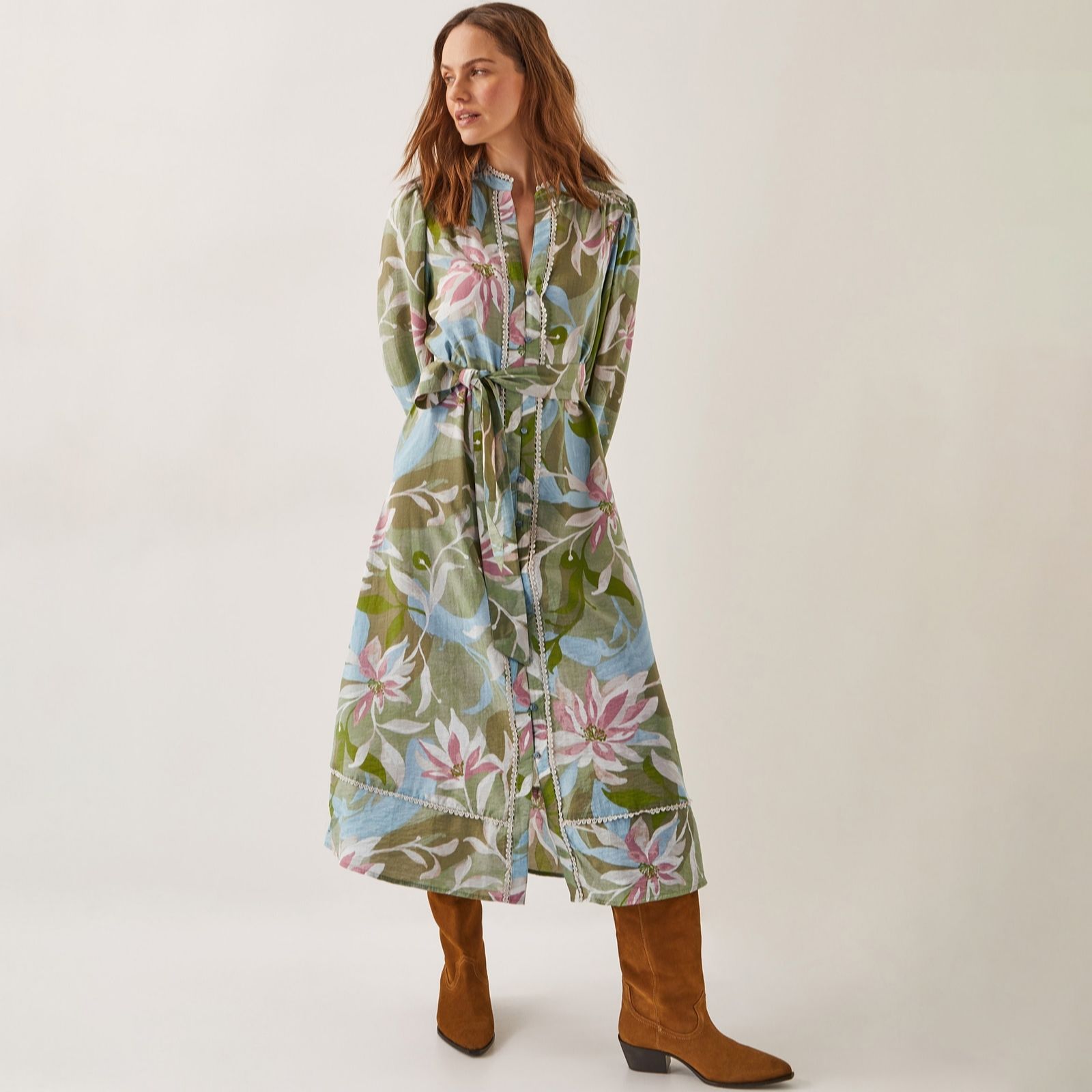 Monsoon Khaki Multi Piper Print Dress
