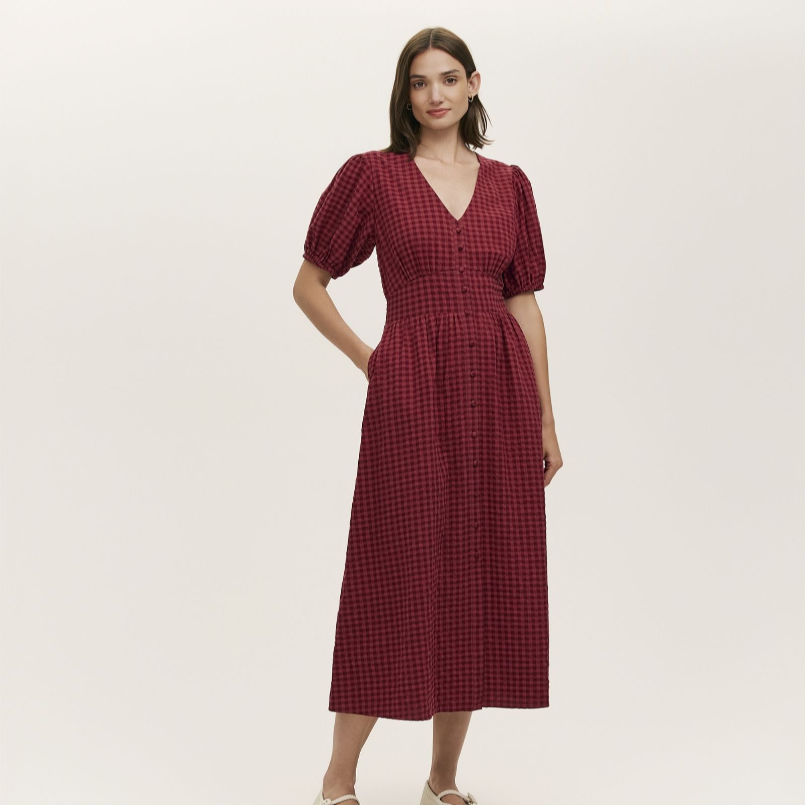Finery London Addison Seersucker Midi Dress Petite women's