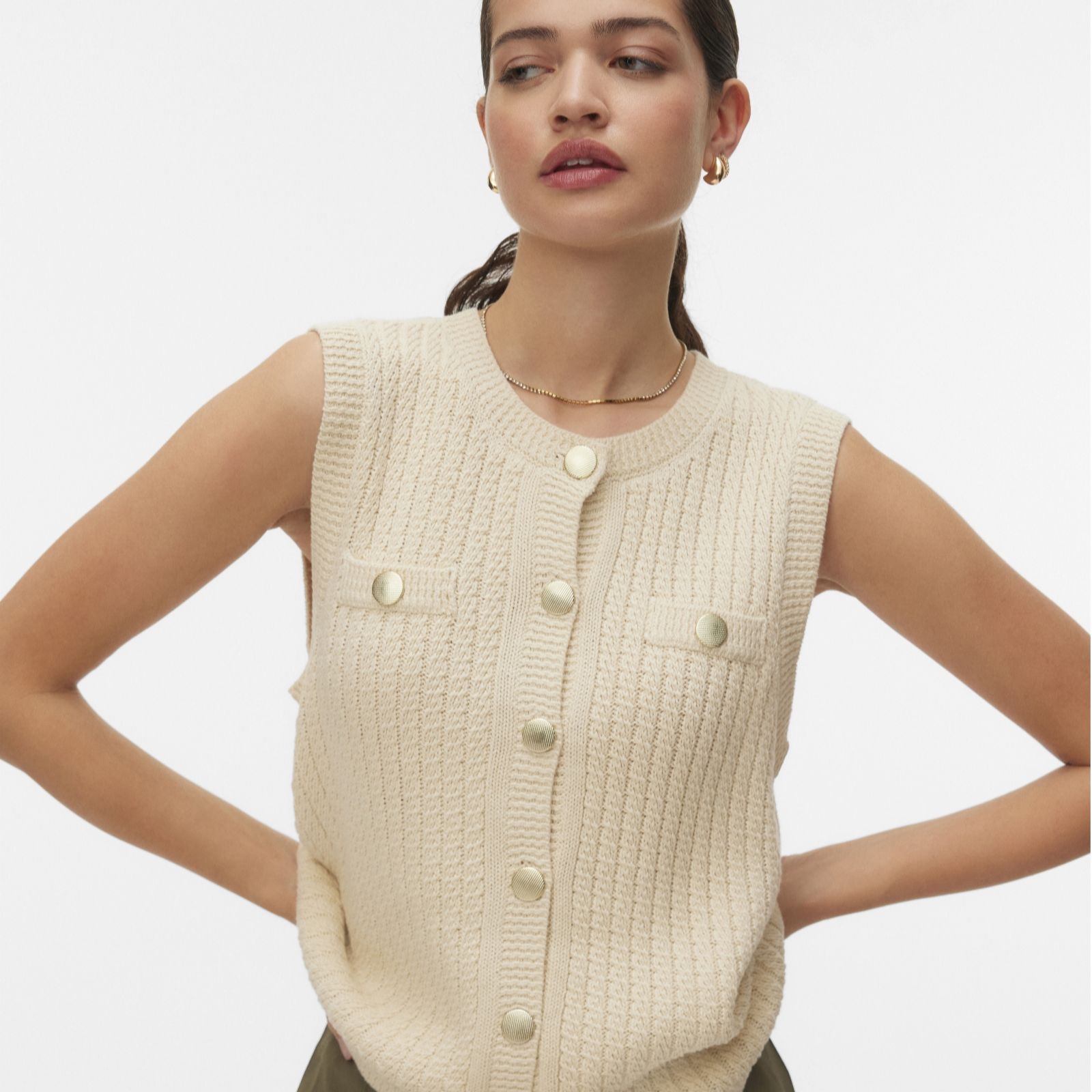 Vero Moda Birch Jonna Button Detail Knitted Vest