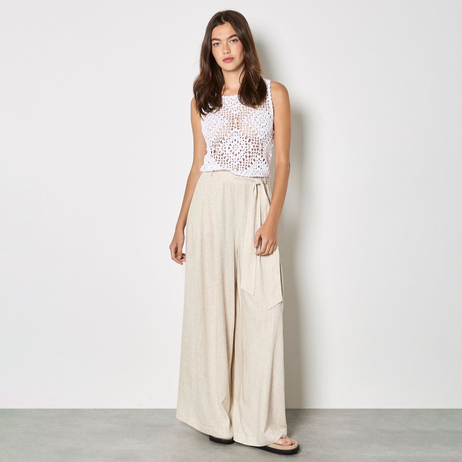 Apricot Stone Wide Leg Linen Trousers