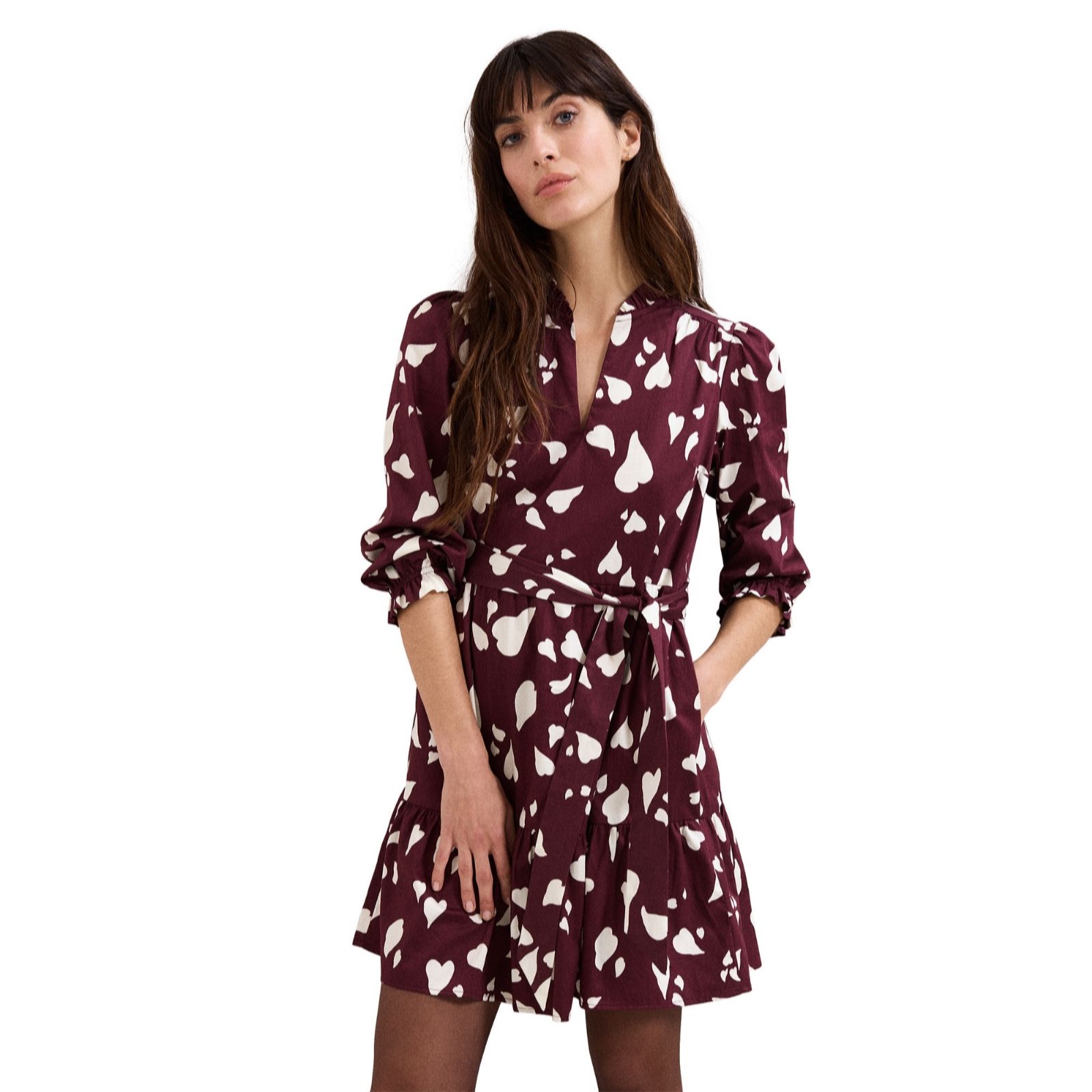 Phase Eight Burgundy Gaia Heart Print Cotton Swing Dress