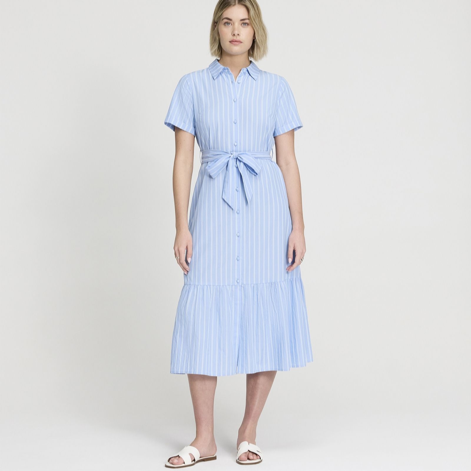 Finery London Aisling Blue Stripe 100% Cotton Poplin Shirt Dress Pe... women's
