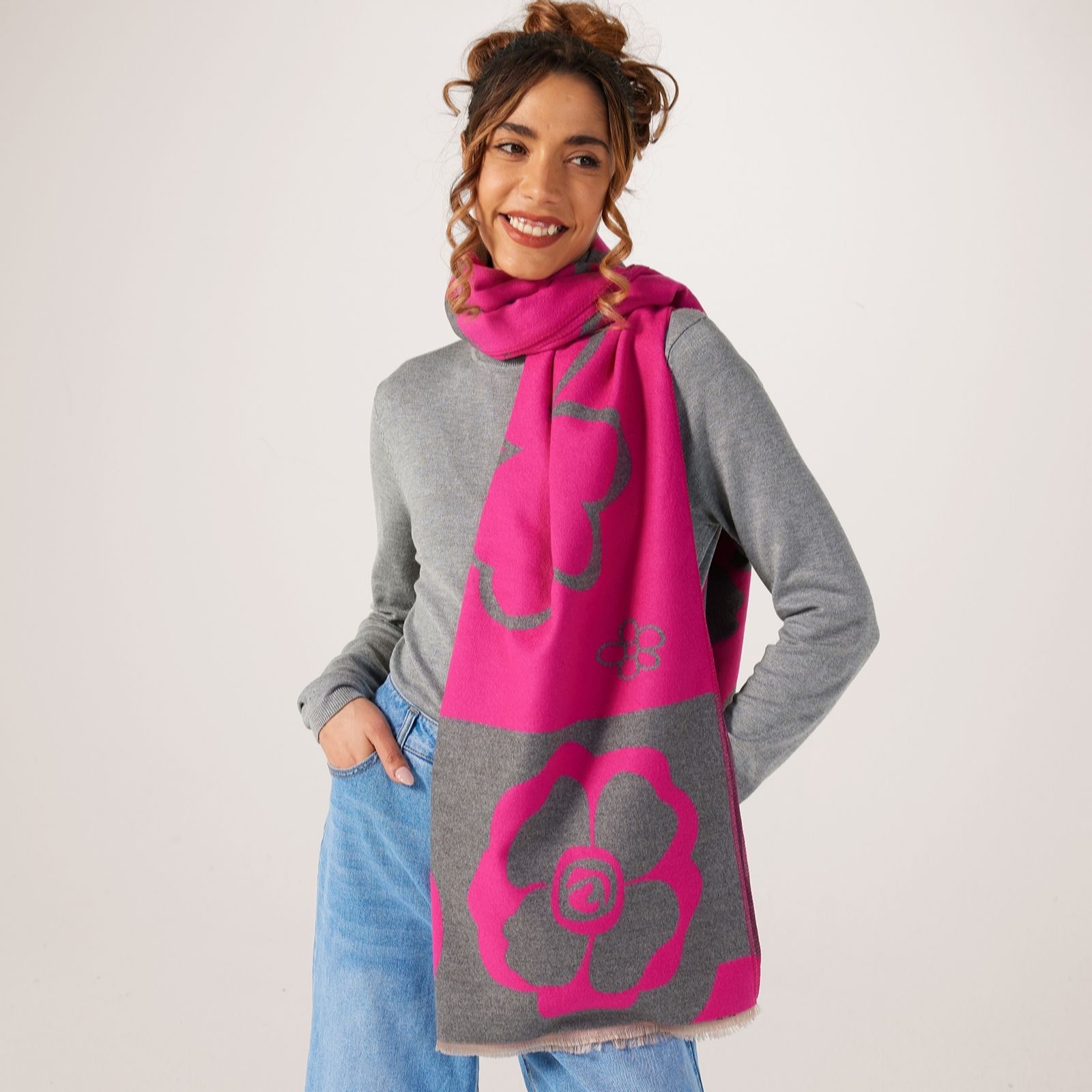 Frank Usher Reversible 2-Tone Flower Pashmina Scarf