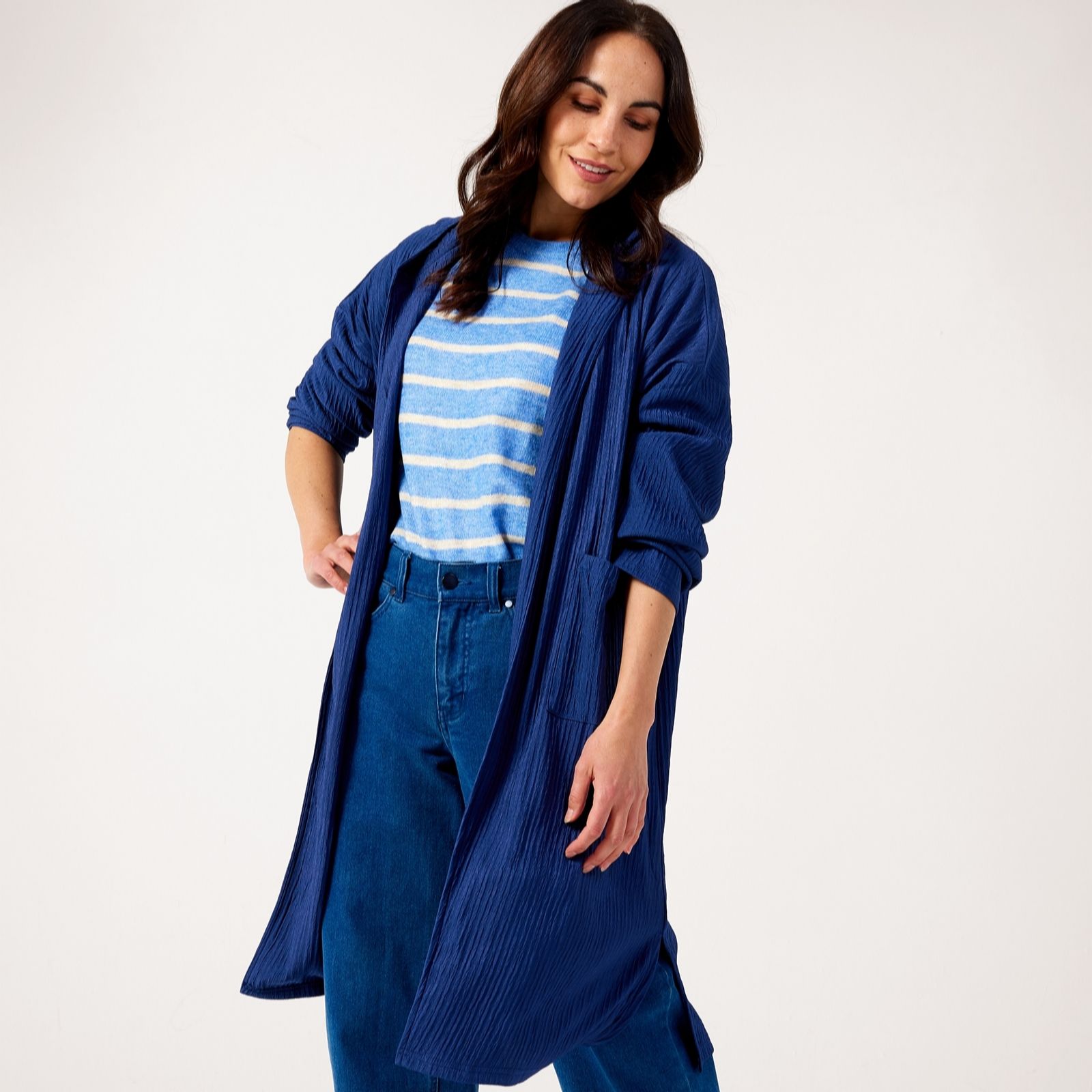 Frank Usher Rib Jersey Longer Parka Style Edge To Edge Cardigan Wit...