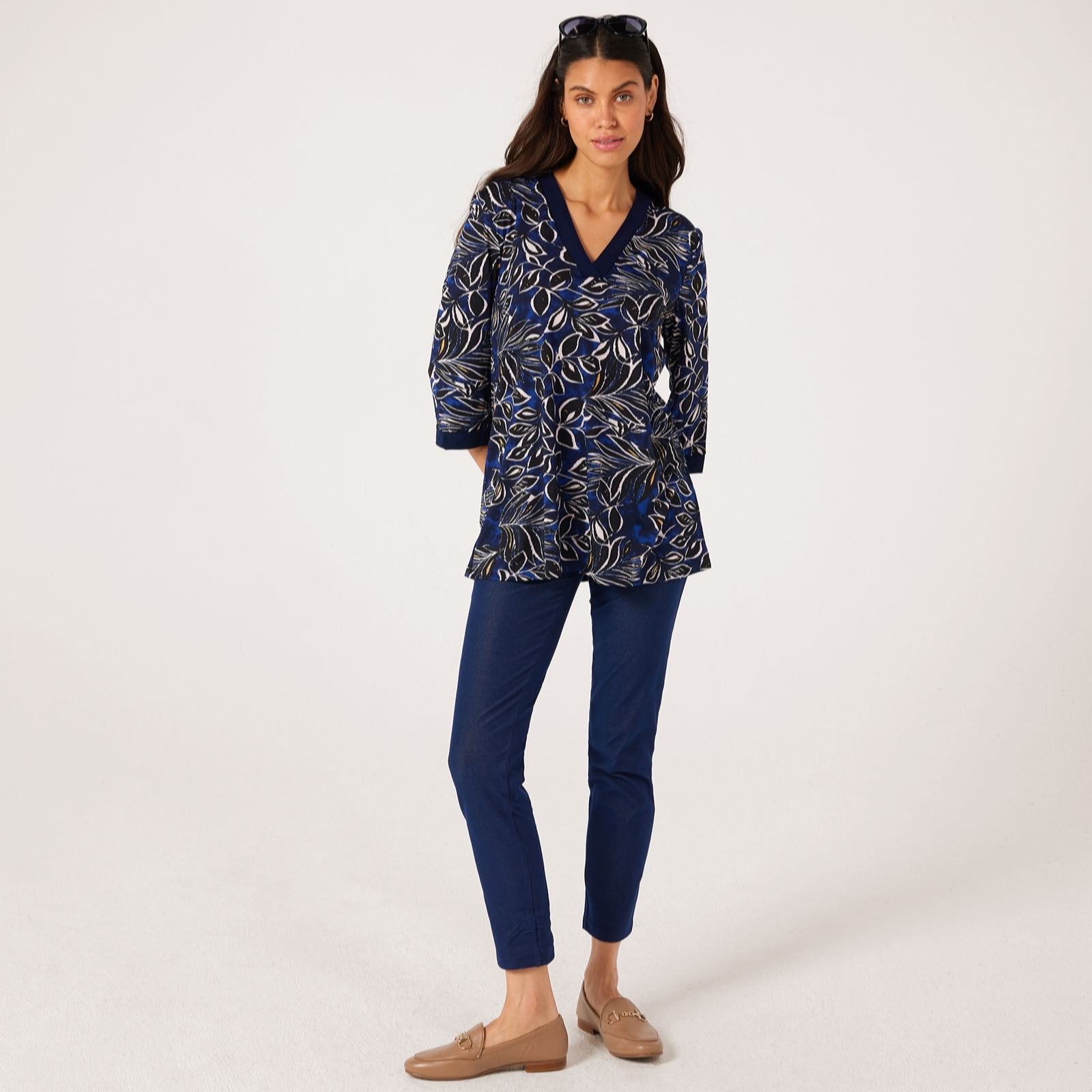 Kim & Co Navy Multi Printed Brazil Jersey Tunic With Contrast Detail