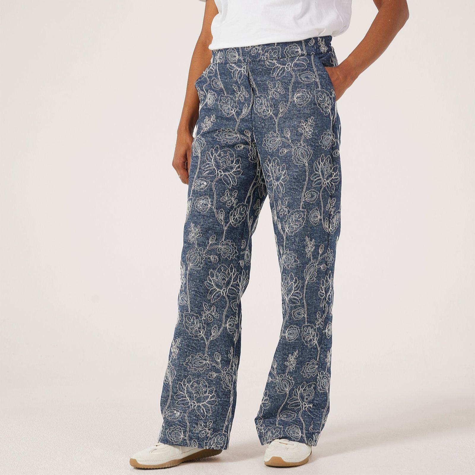 Helene Berman Light Denim Embroidered & Sequin Trousers