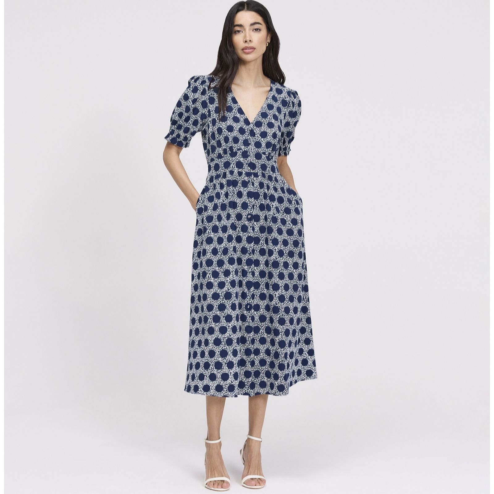Finery London Samantha Spot Print Button Through Dress Standard women's