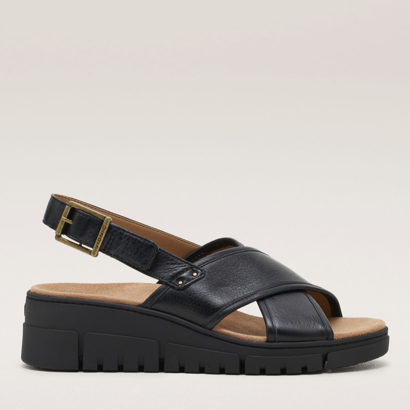 Vionic Women's Black Journey Wedge Uptown Sonoma Sandal