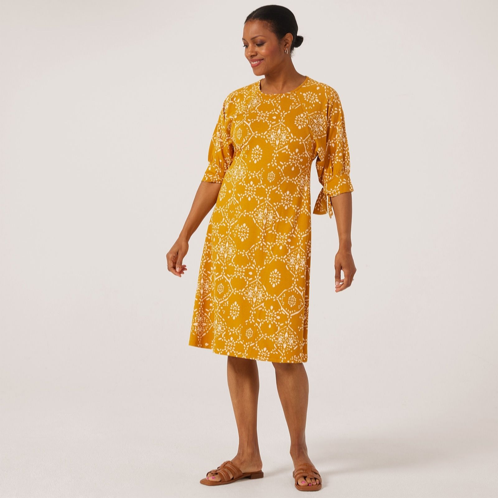 Masai Copenhagen Inca Gold Nixtina Printed Viscose Jersey Dress With Tie Detail
