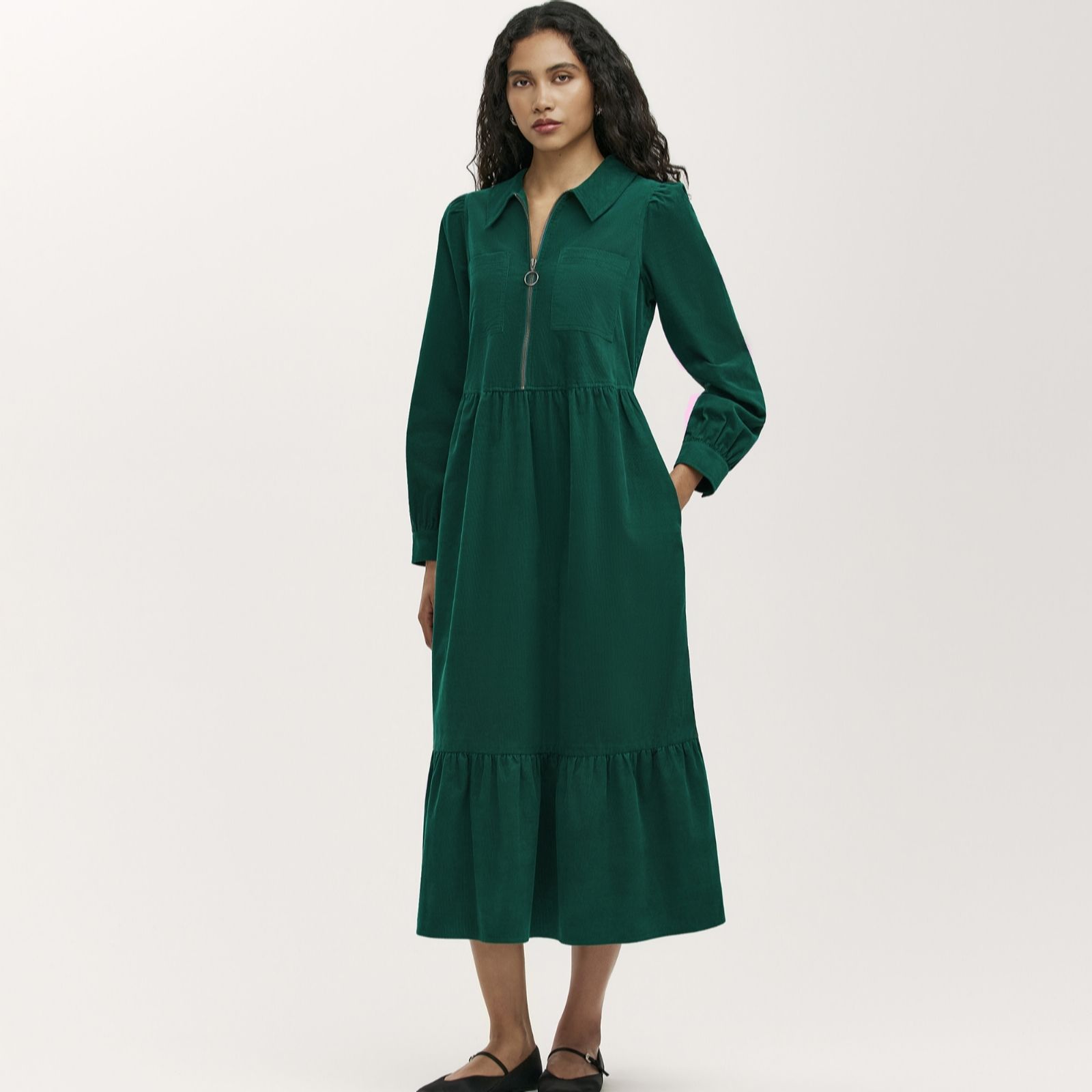 Finery London Callie Cordouroy Zip Up Midi Dress women's