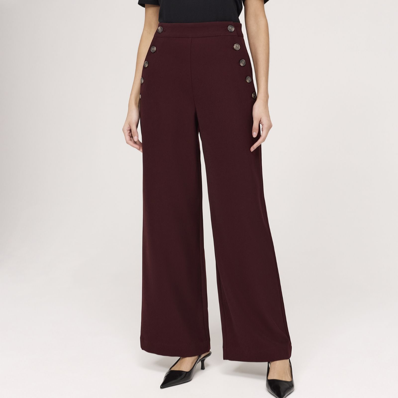 Finery Black London Nellie Full Length Trousers With Button Detail