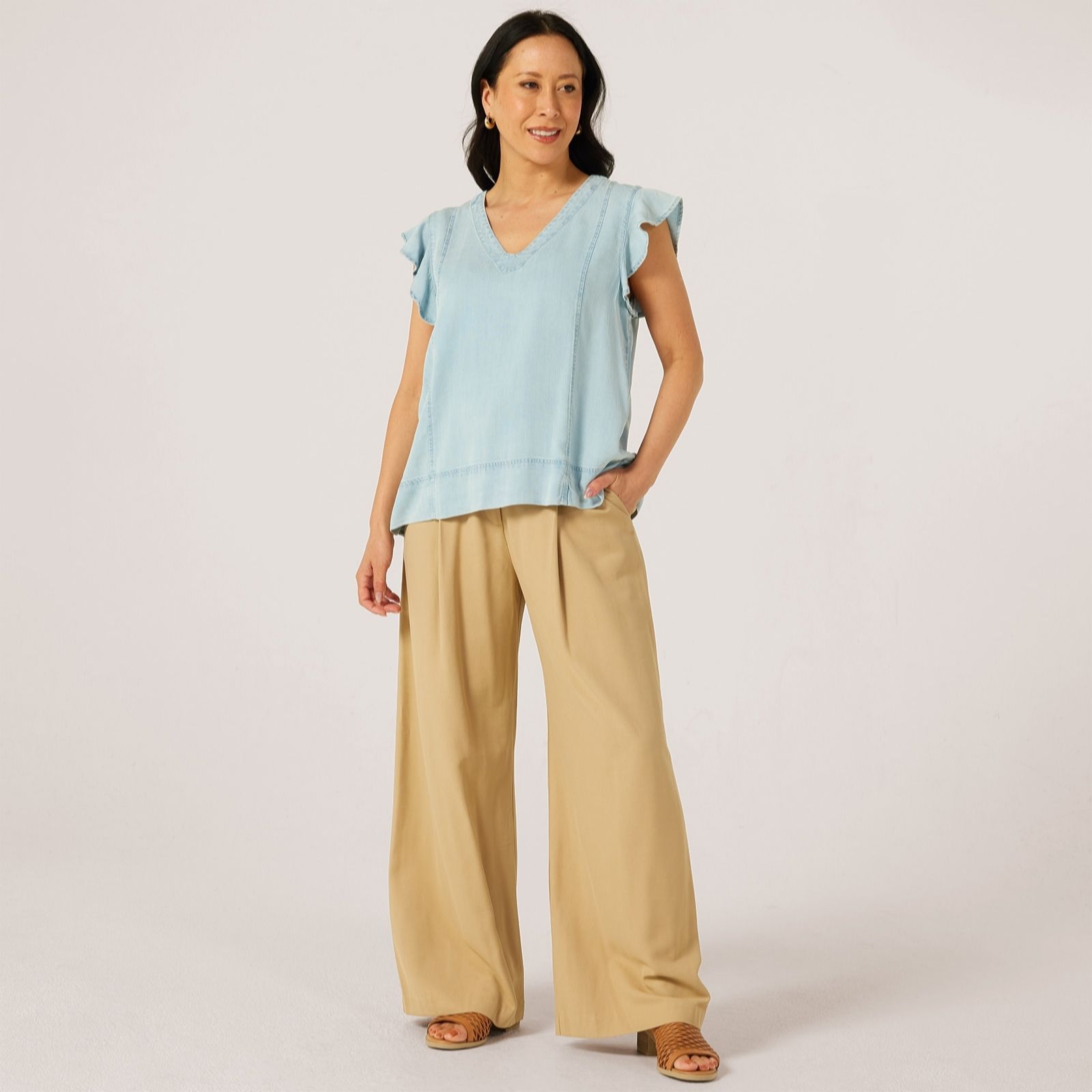 Masai Copenhagen Light Denim Dalali Soft Denim Frill Sleeve Top
