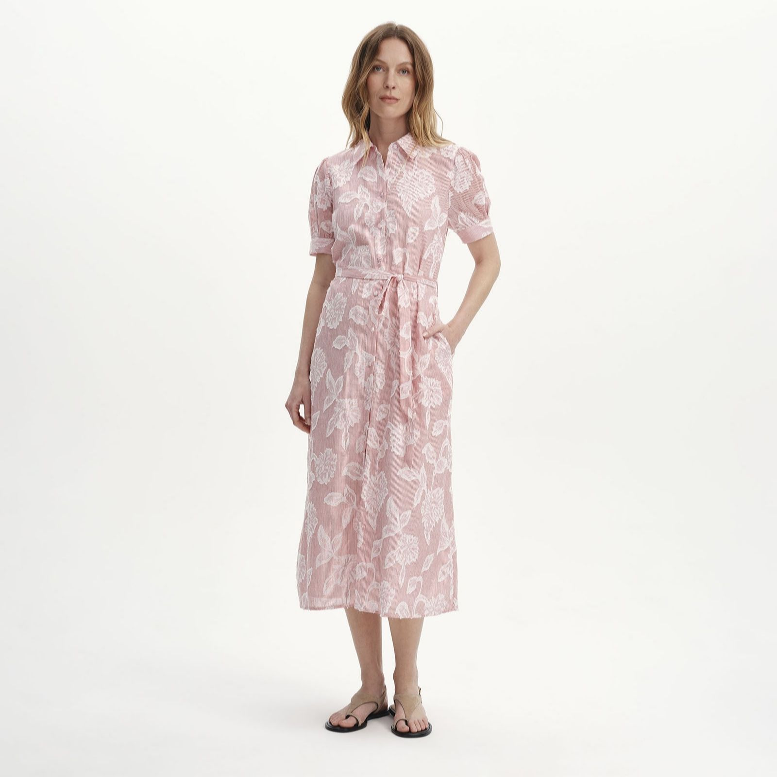 Finery London Mariah Cotton Floral Striped Jacquard Dress Standard women's