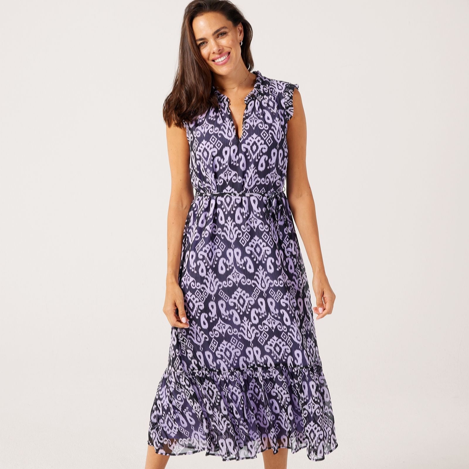 Finery London Rosaline Printed Chiffon Flutter Sleeve Dress women's