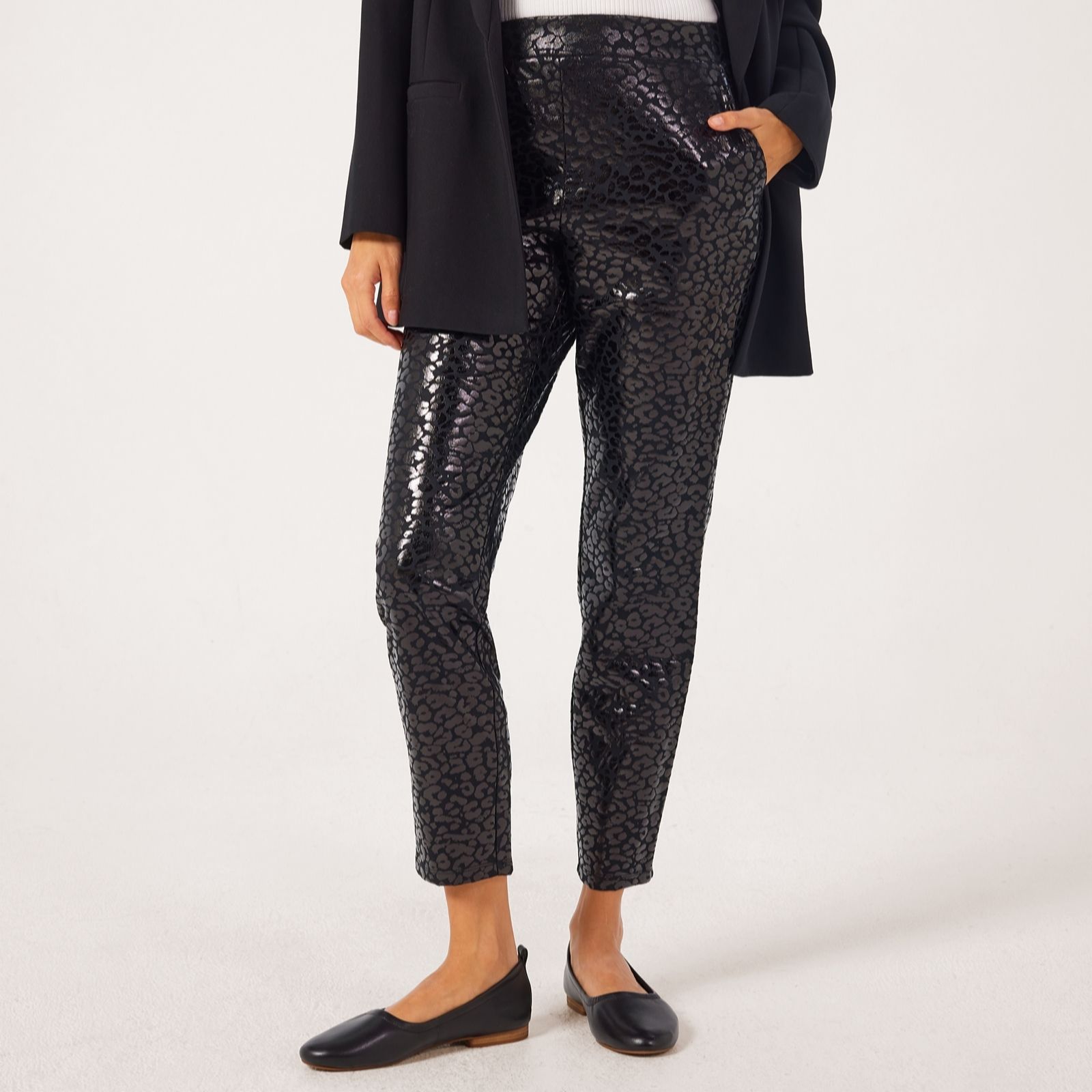 Nina Leonard Black Multi Scuba Suede Narrow Leg Standard Trousers