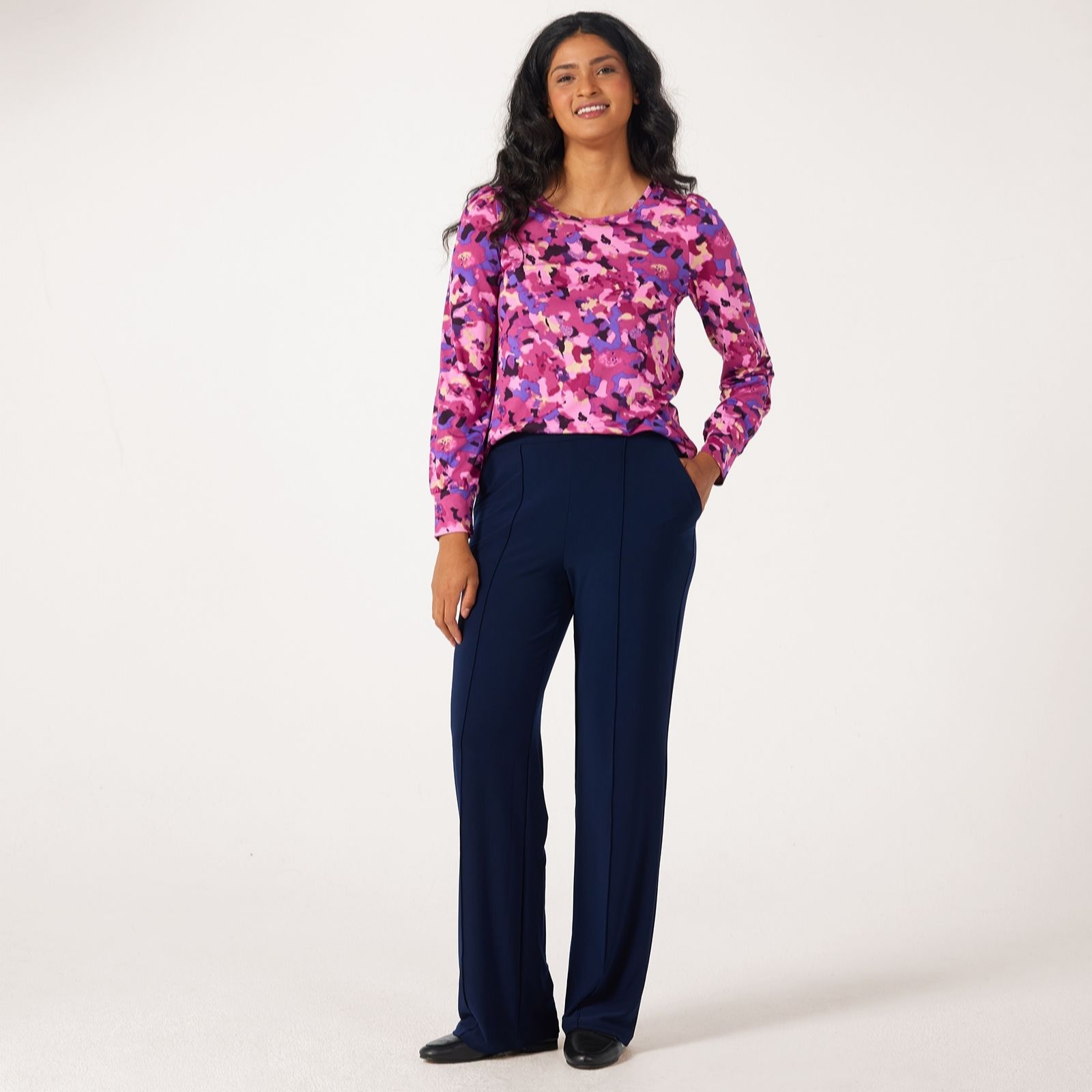 Kim & Co Black Deluxe Brazil Jersey Kyla Wide-Leg Pintuck Standard Trousers