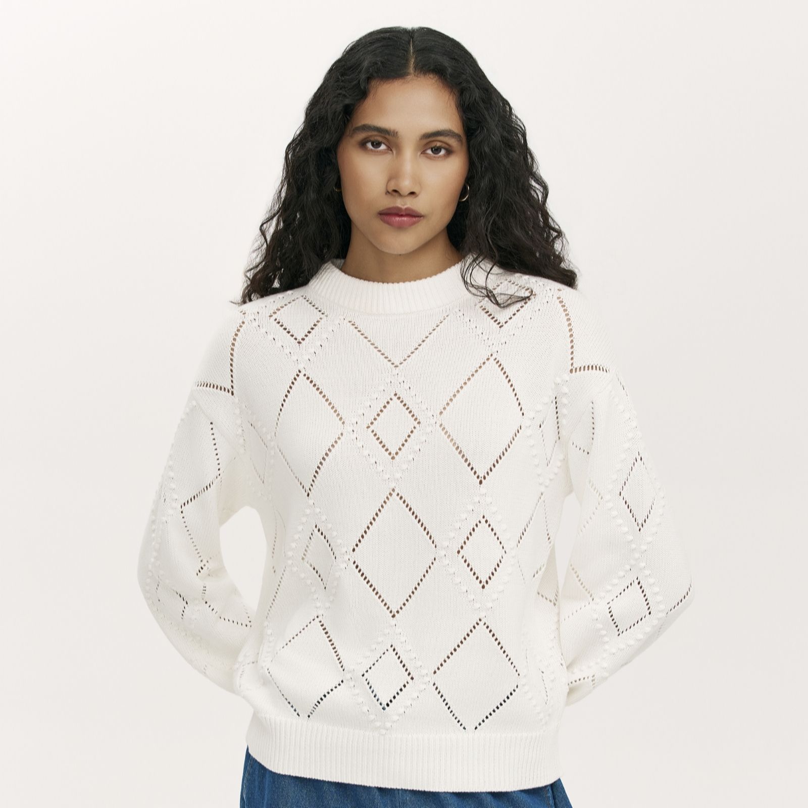 Finery Black London Odette Pointelle Detail Knitted Jumper