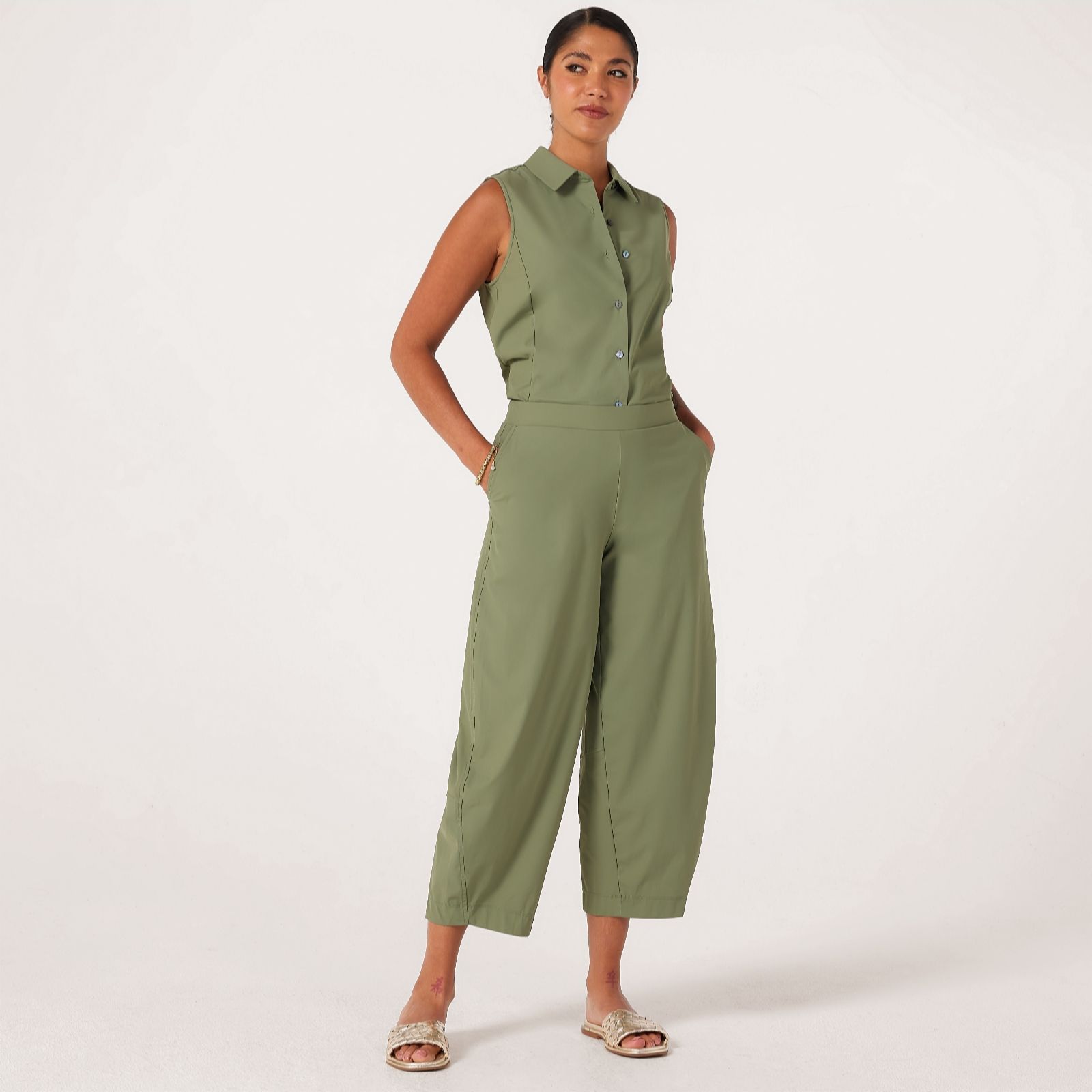 Marlawynne Green Olive Collection Stretch Tech Lantern Trouser