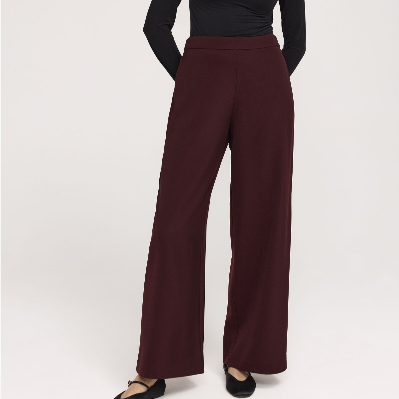 Finery Black London Nat Crepe Wide Leg Trousers With Stretch Waist