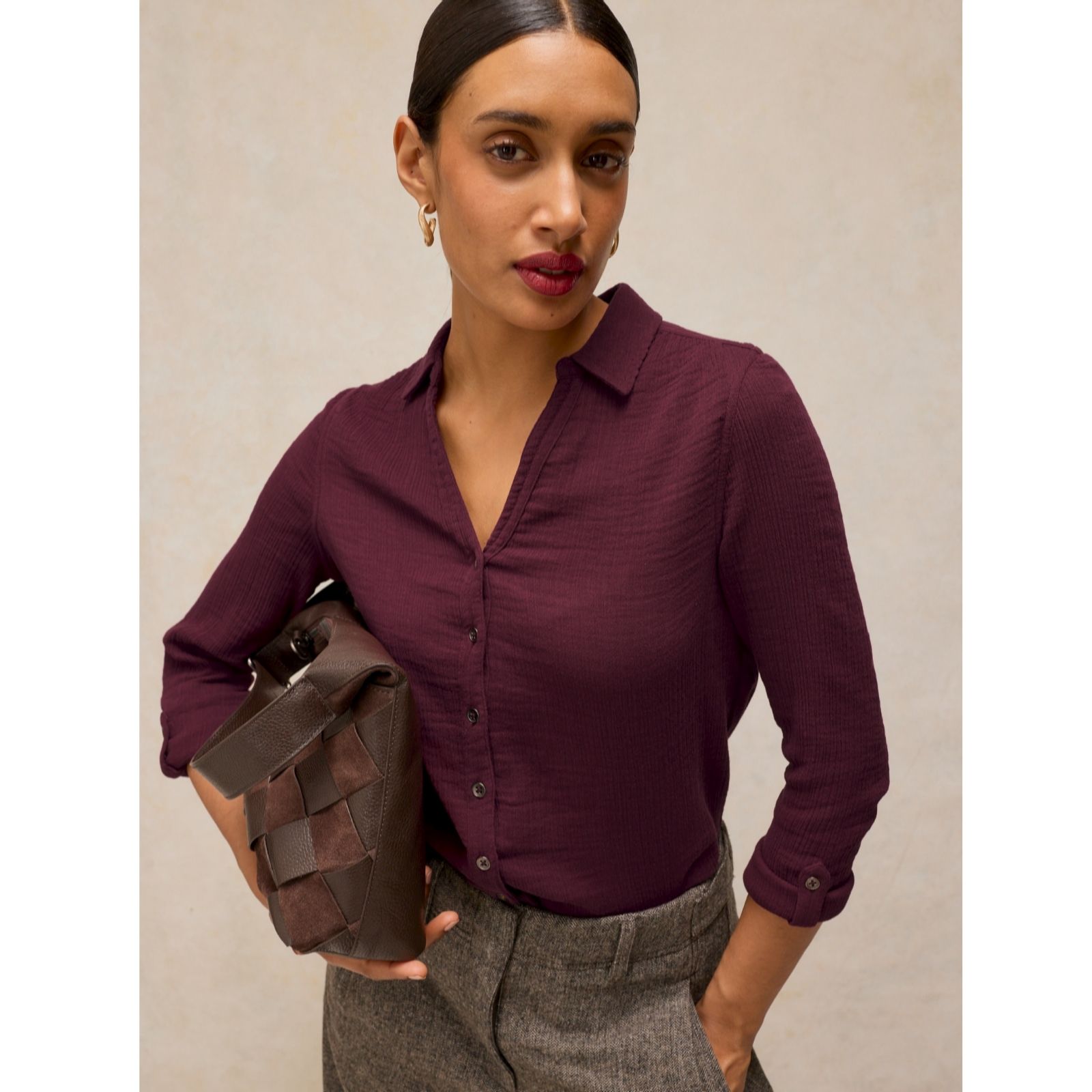White Stuff Women's Dark Plum Annie Double Cloth Shirt