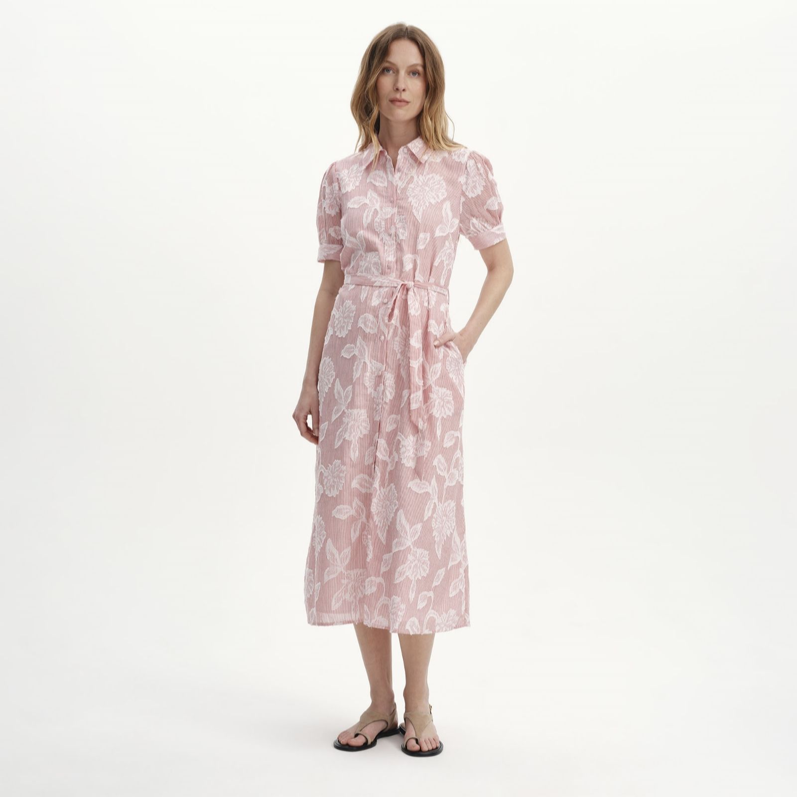 Finery London Mariah Cotton Floral Striped Jacquard Dress Petite women's