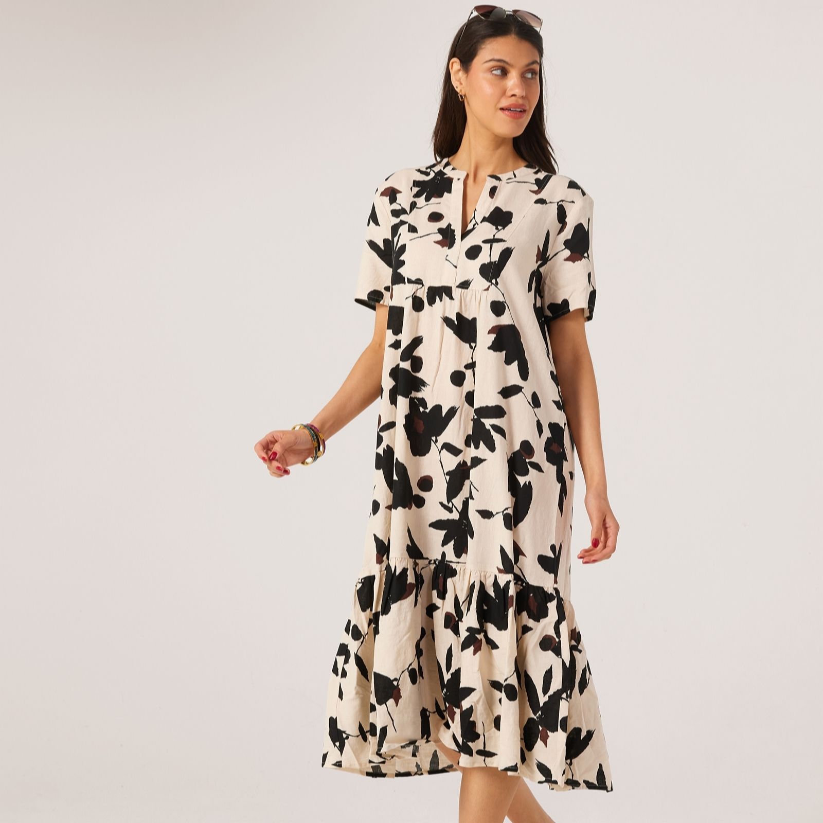 Masai Copenhagen Chestnut Nalaone Printed Linen Viscose Mix Dress