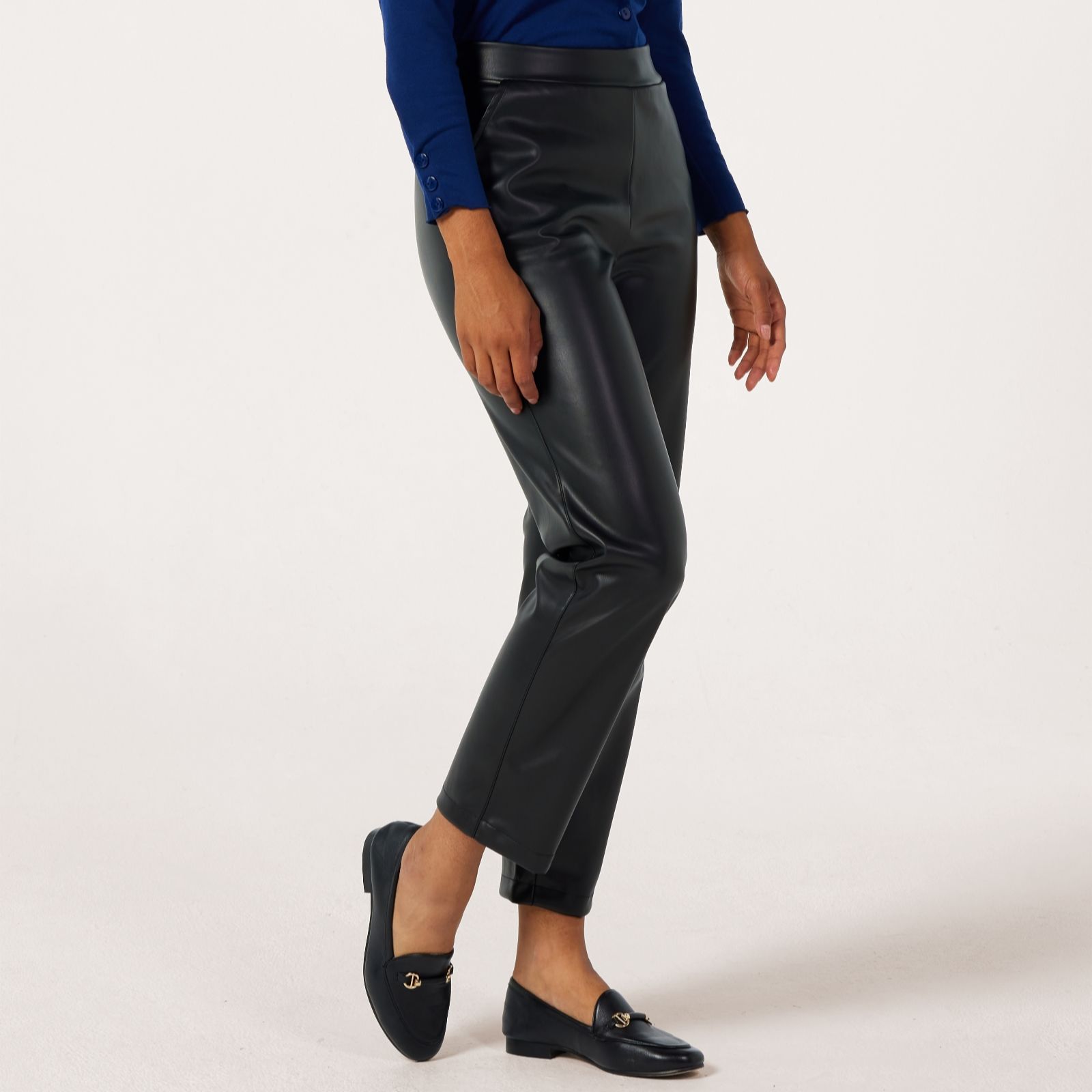 Kim & Co Black Soft Vegan Leather Pleather Narrow Leg Standard Trouser