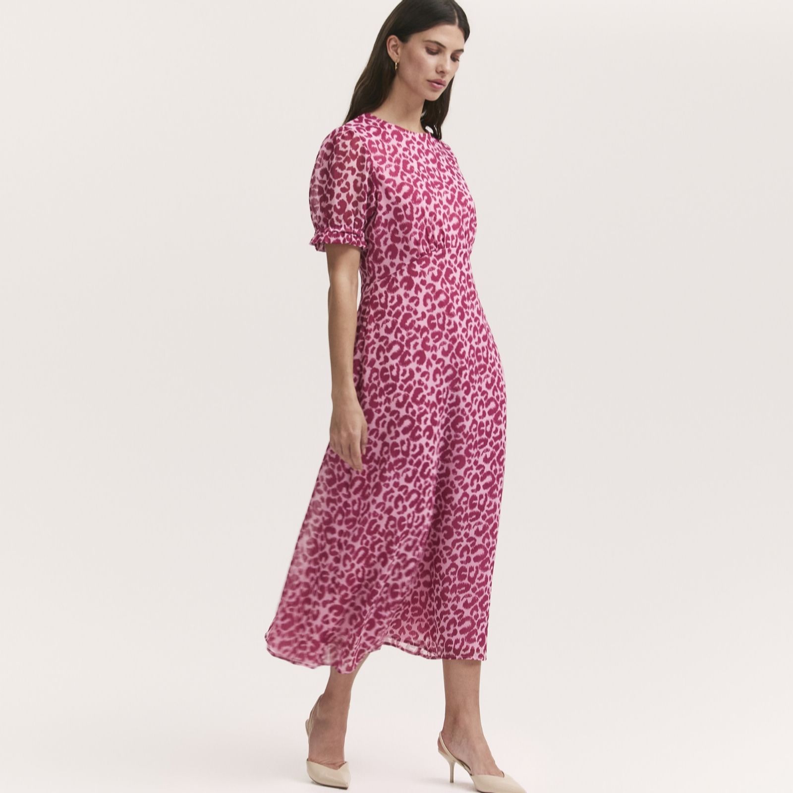Finery London Mela Printed Chiffon Midi Dress with Puff Sleeve women's