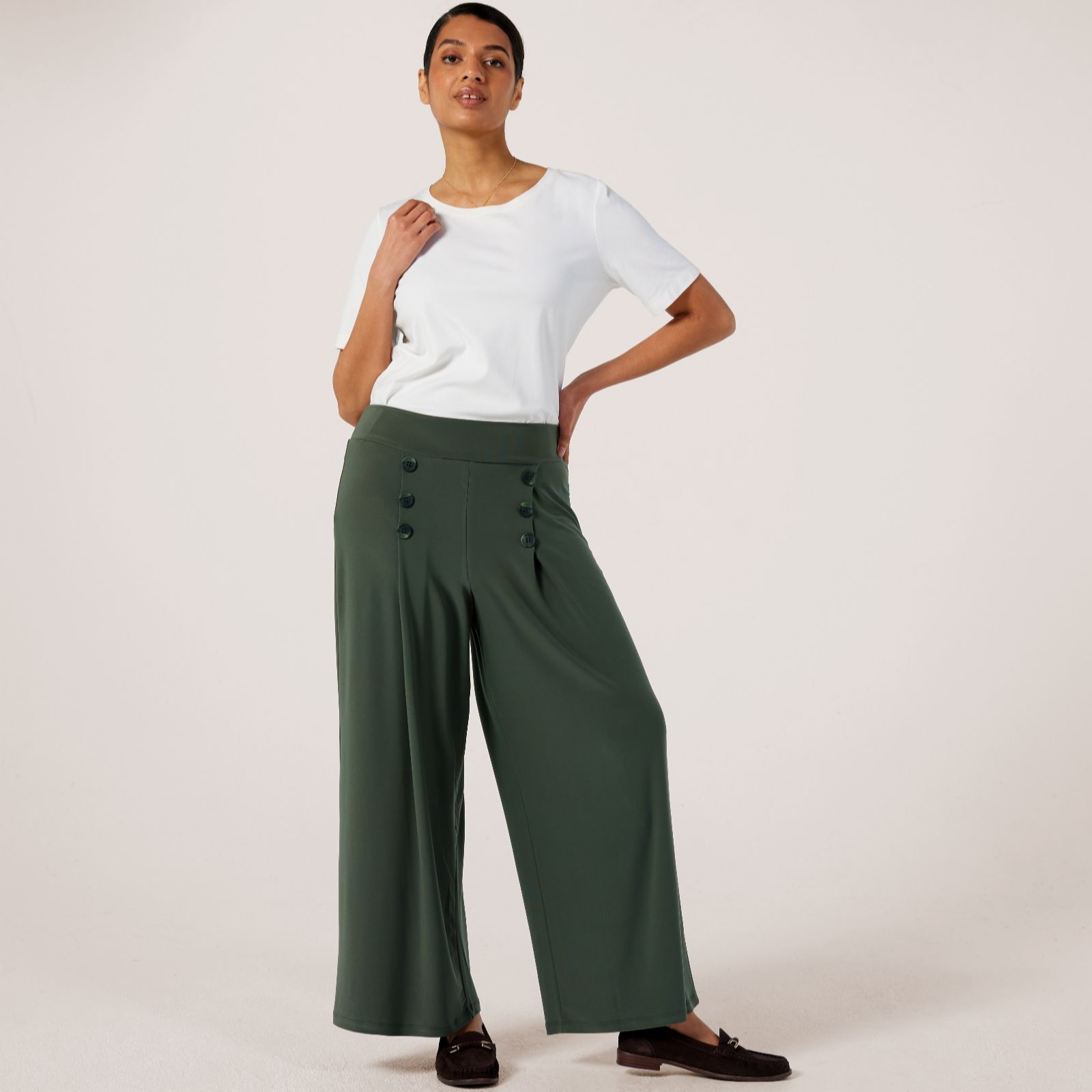 Kim & Co Black Deluxe Brazil Jersey Sailor Wide Ankle Standard Trousers