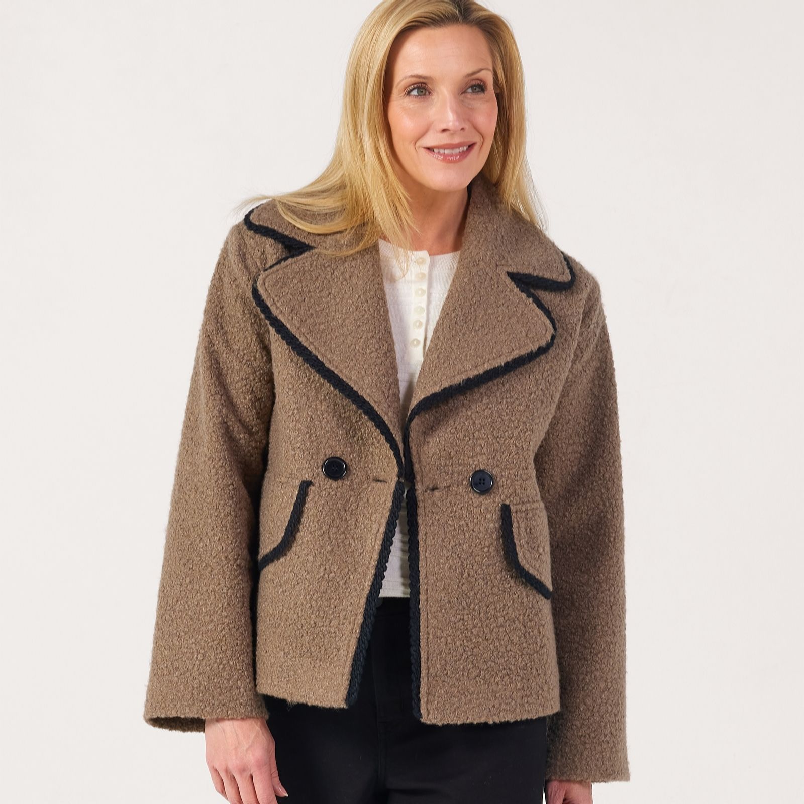 Helene Berman Latte Black Contrast Trim Cosy Jacket