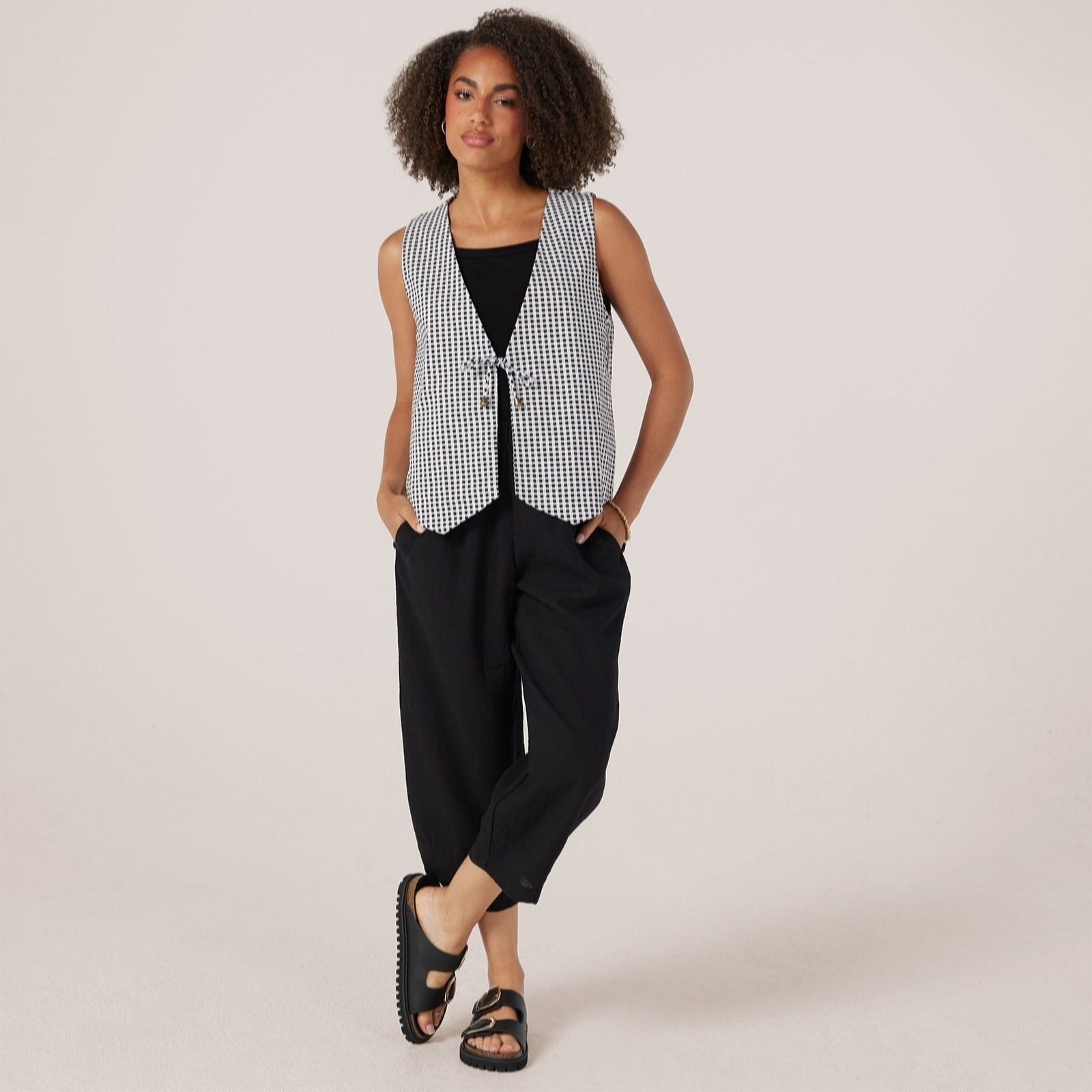 Kim & Co Black Gingham Soft Millennium Tie Front Waistcoat