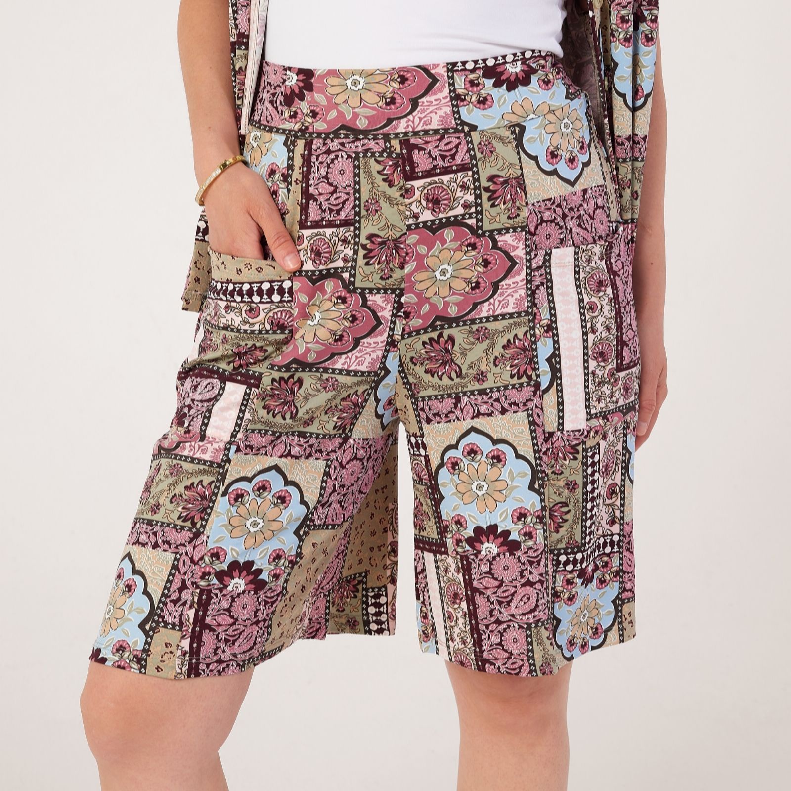 Kim & Co Patchwork Multi Printed Brazil Jersey Shorts With Pockets