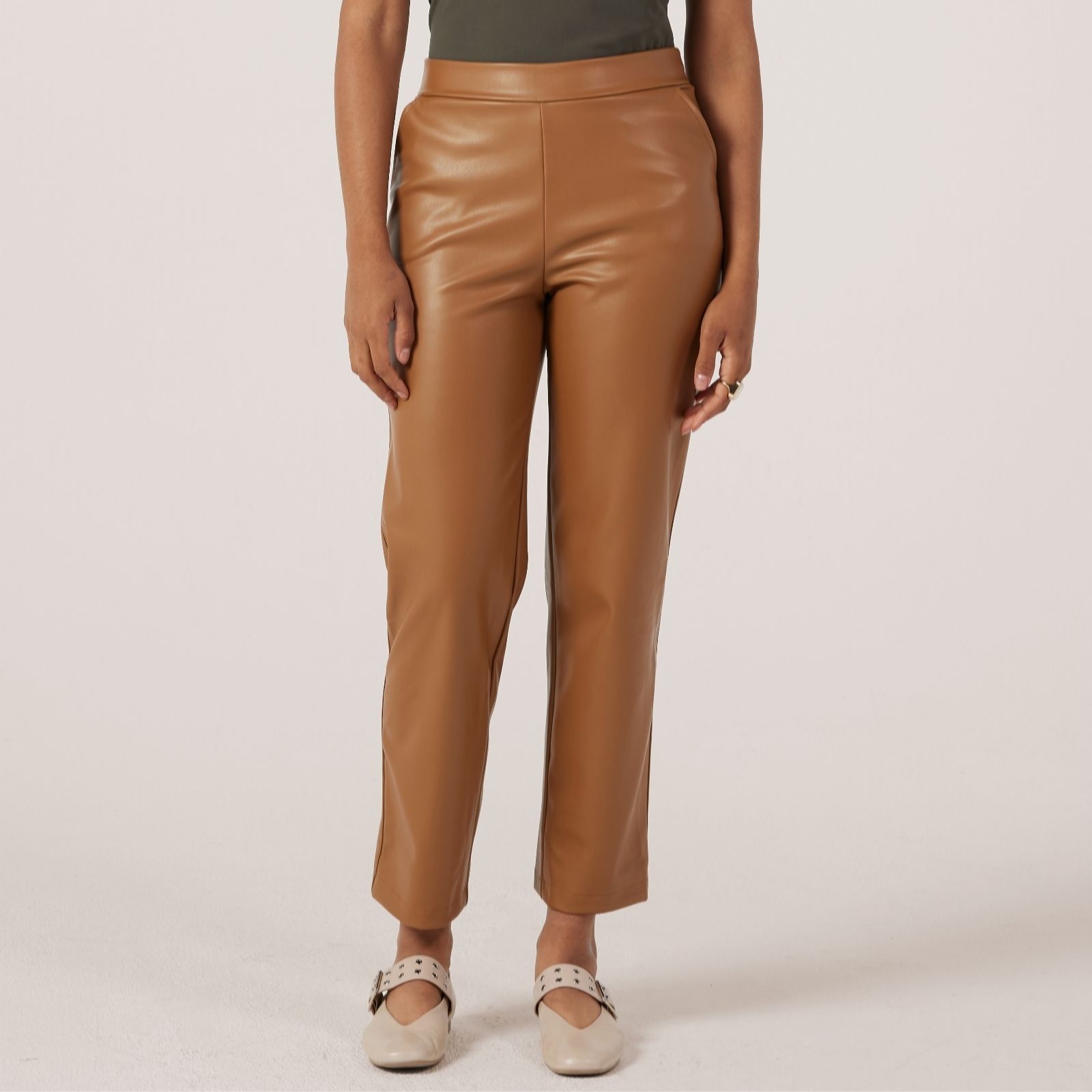 Kim & Co Black Soft Vegan Leather Pleather Narrow Leg Petite Trouser