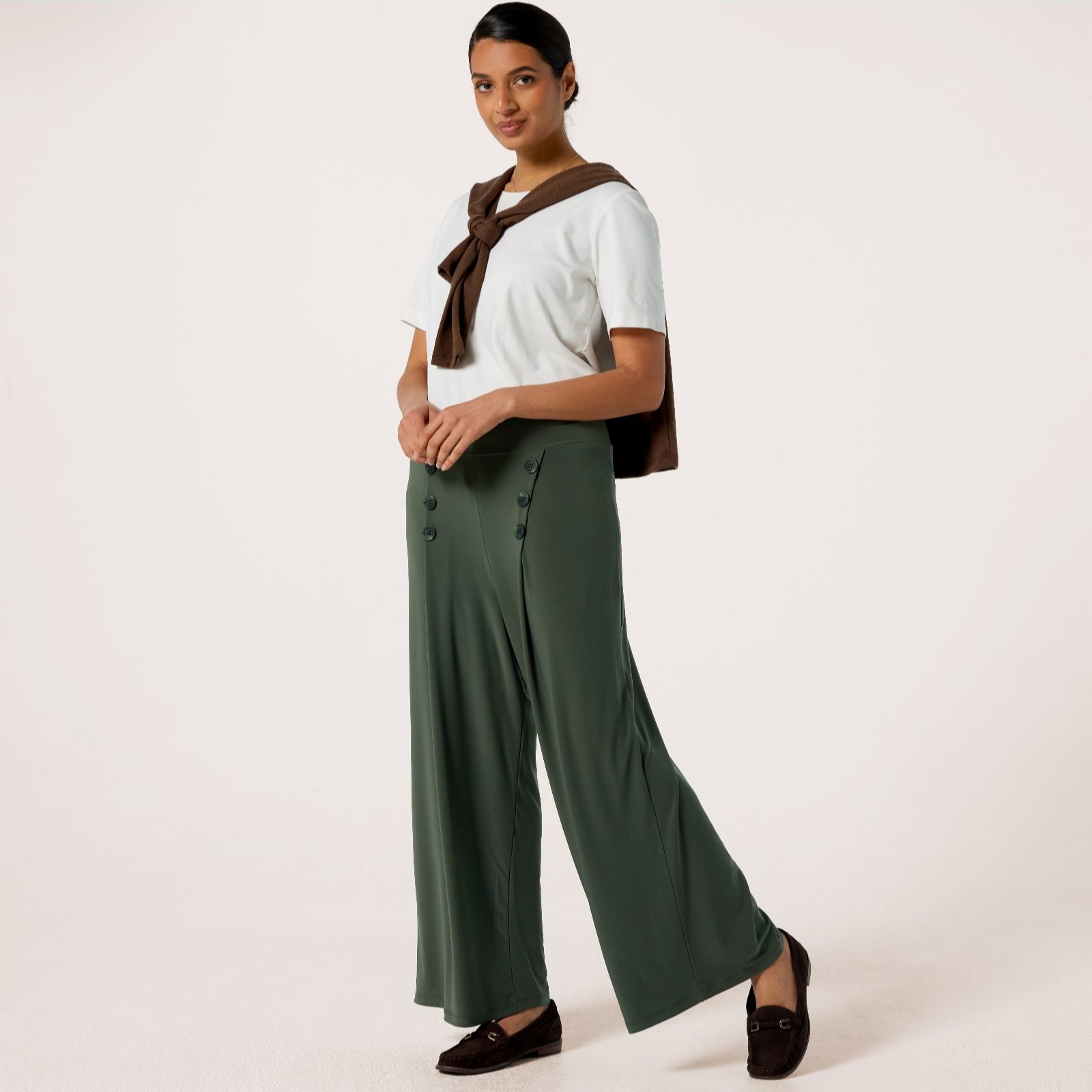 Kim & Co Black Deluxe Brazil Jersey Sailor Wide Ankle Petite Trousers