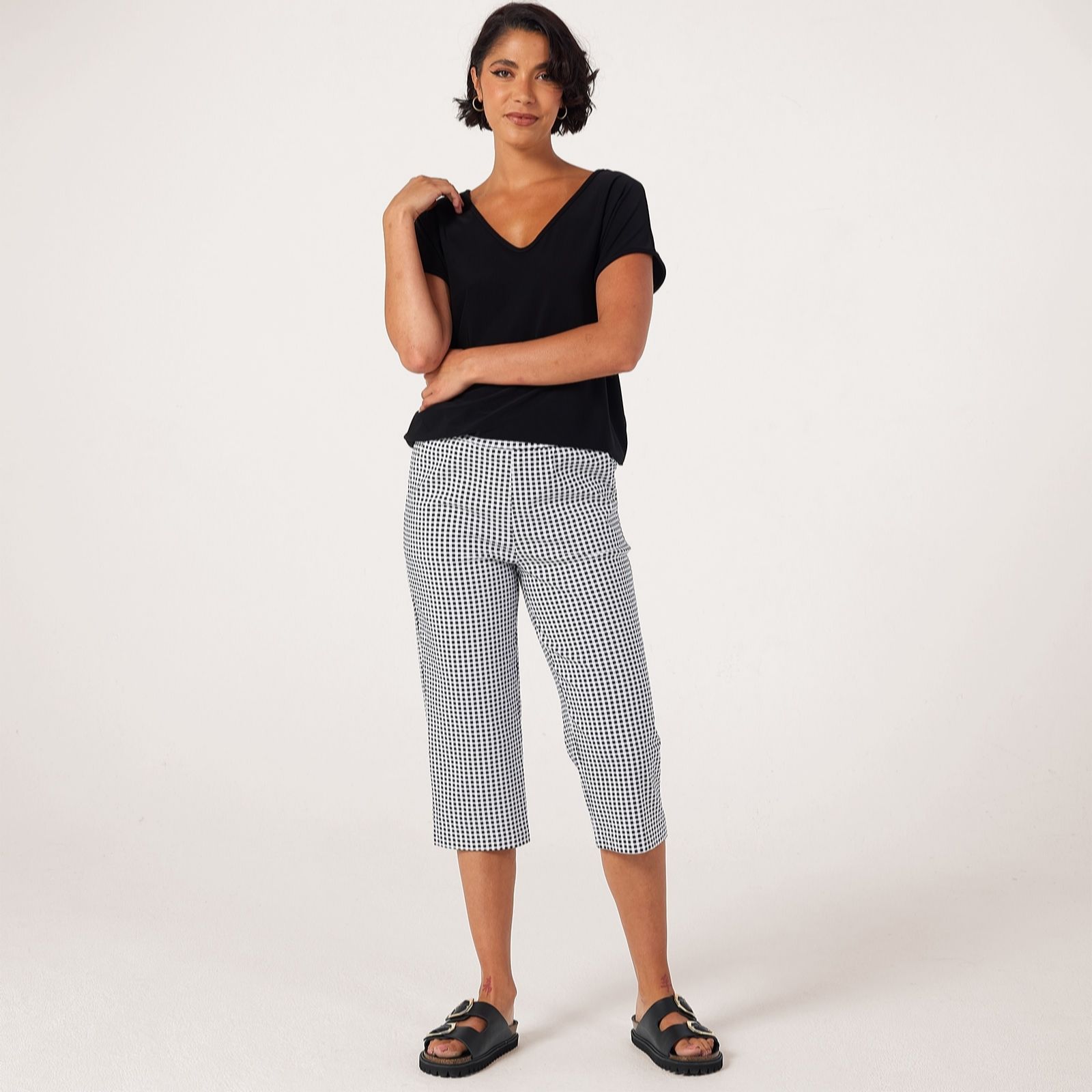 Kim & Co Black Gingham Soft Millennium Nina Capri Standard Trousers