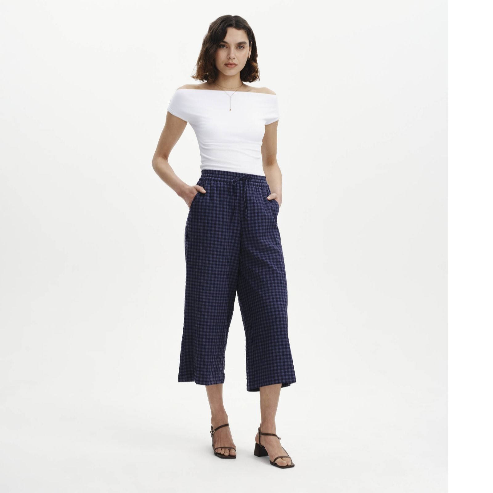 Finery London Nyla Cotton Blend Seersucker Cropped Trouser Standard... women's