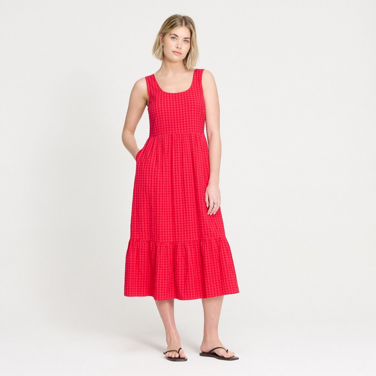 Finery London Cara Cotton Seersucker Sleeveless Midi Dress Standard women's