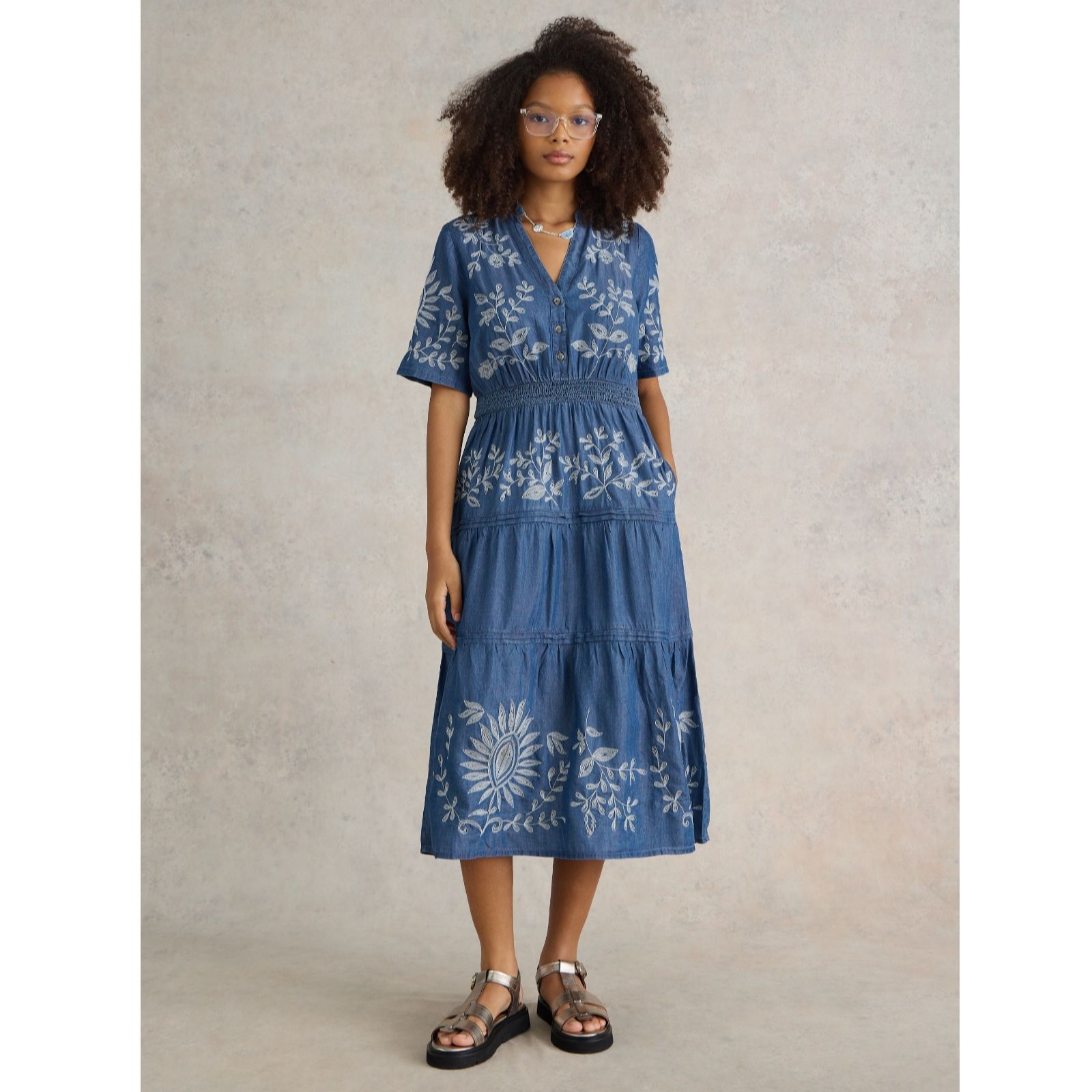 White Stuff Isla Embroidered Denim Dress