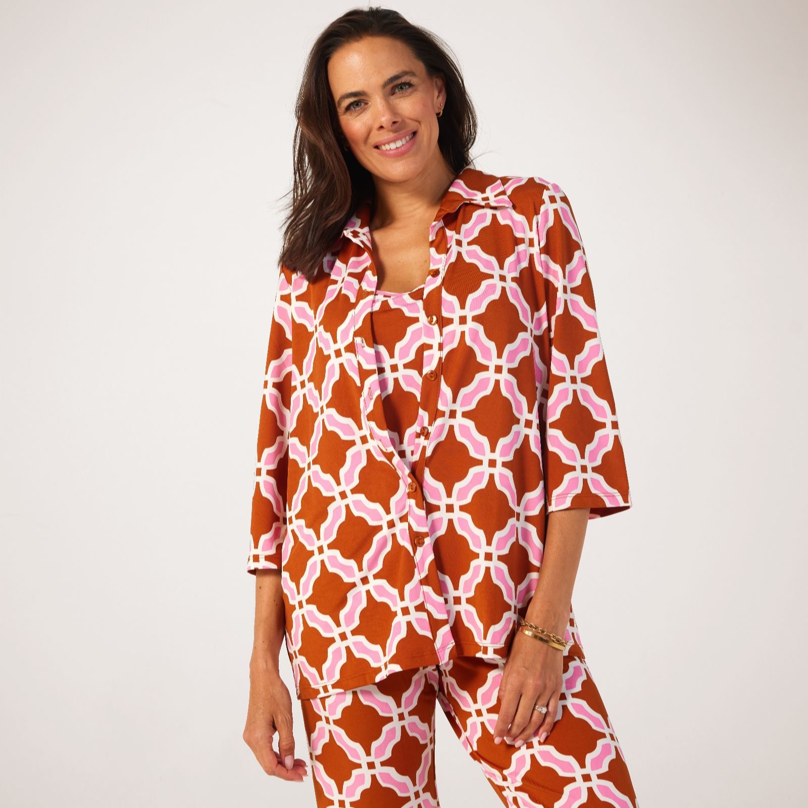 Kim & Co Printed Brazil Jersey 3/4 Sleeve Relaxed Shirt