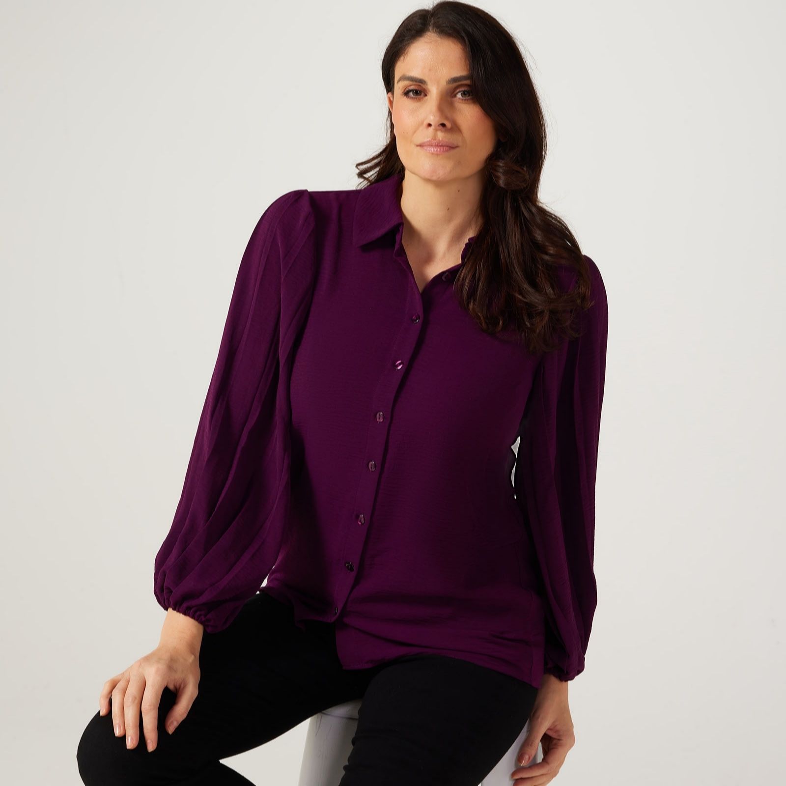 Nina Leonard Pleat Sleeve Shirt